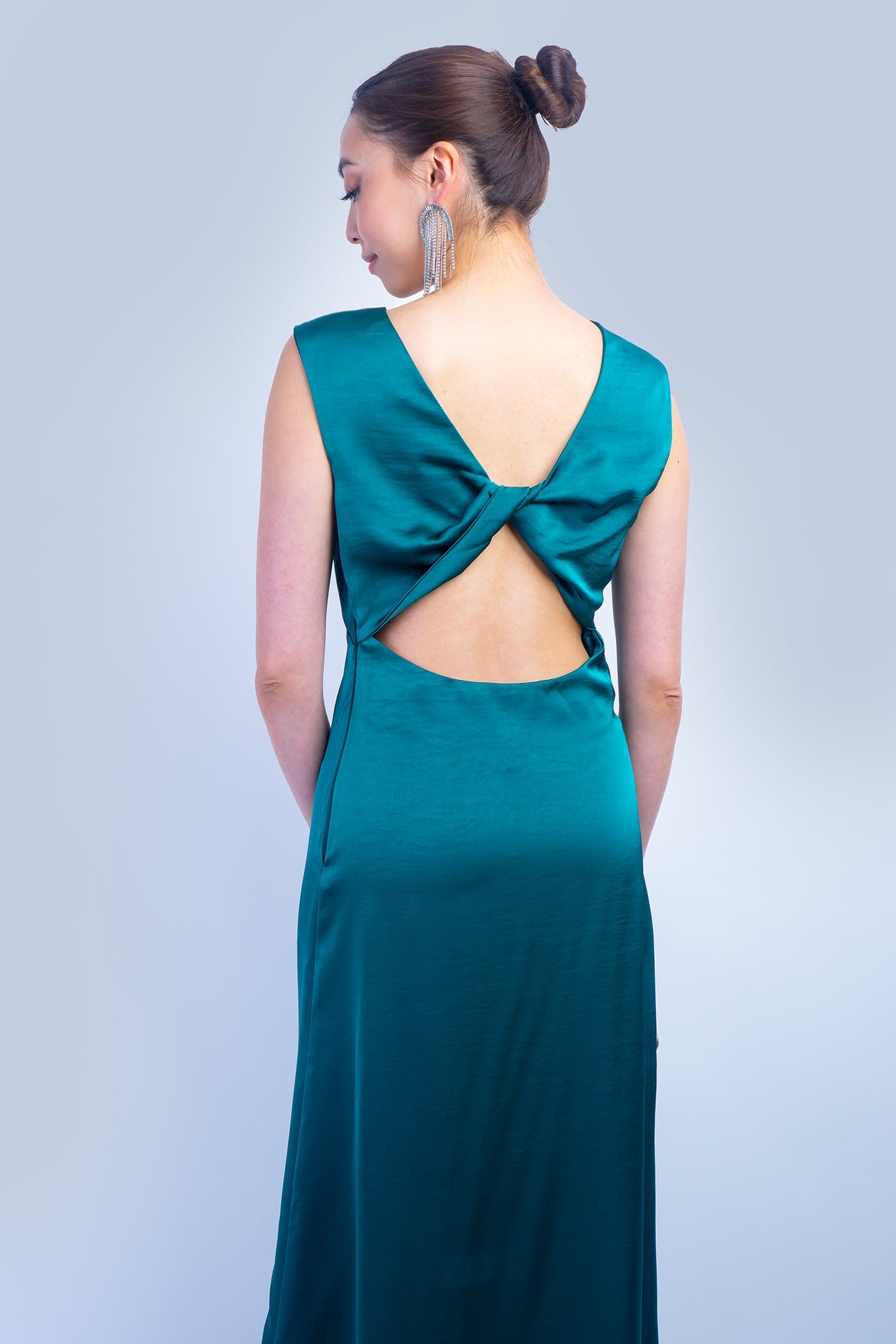 DCD DRESSES Green Satin Twist Back Maxi Dress