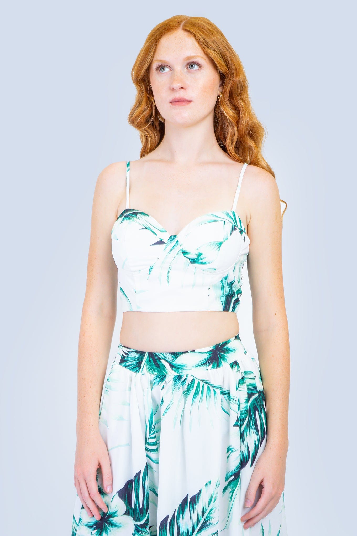 DCD DRESSES Green Tropical Faux Corset Top