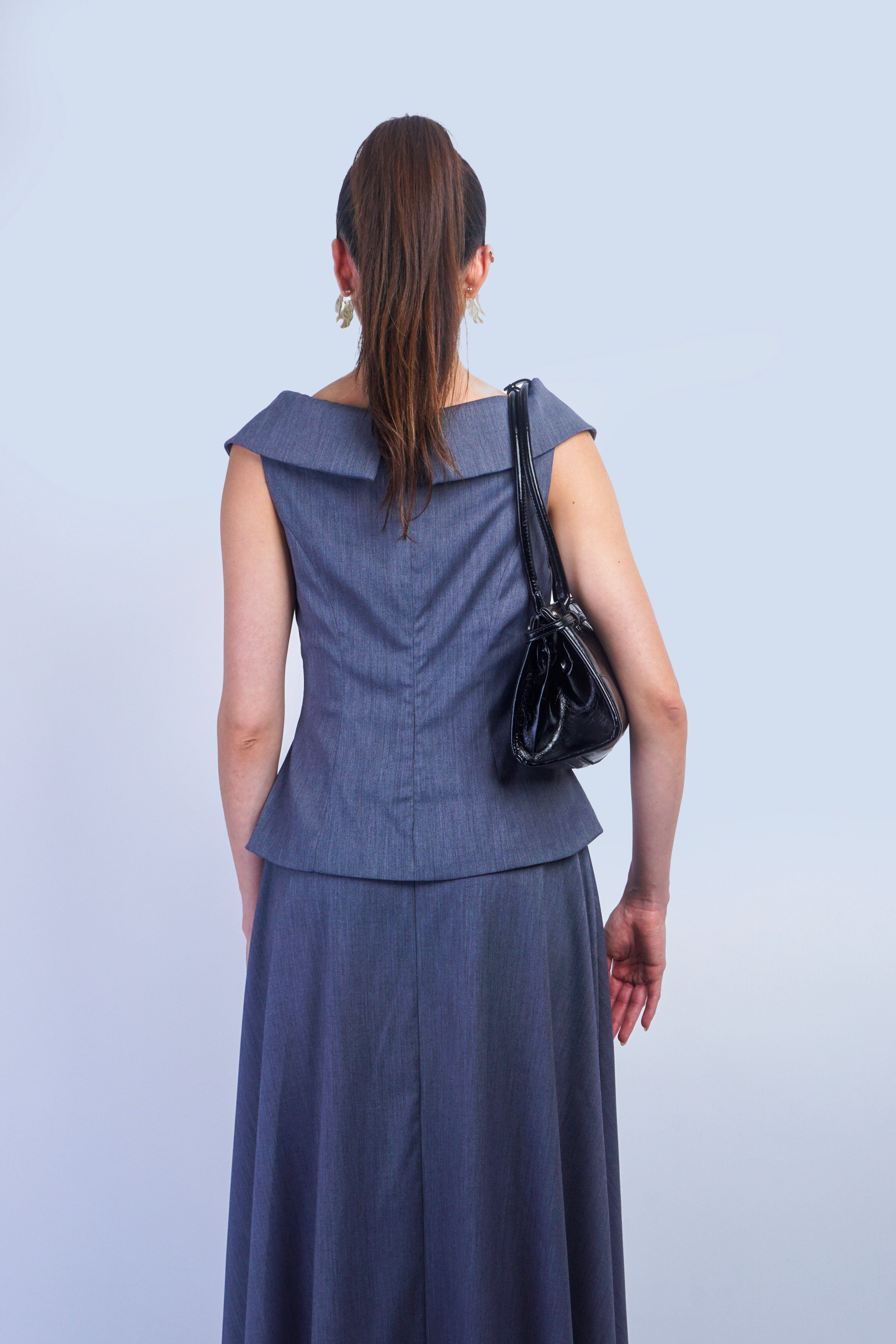 Private Label DRESSES Grey Boat Neck Double Breasted Midi Dress