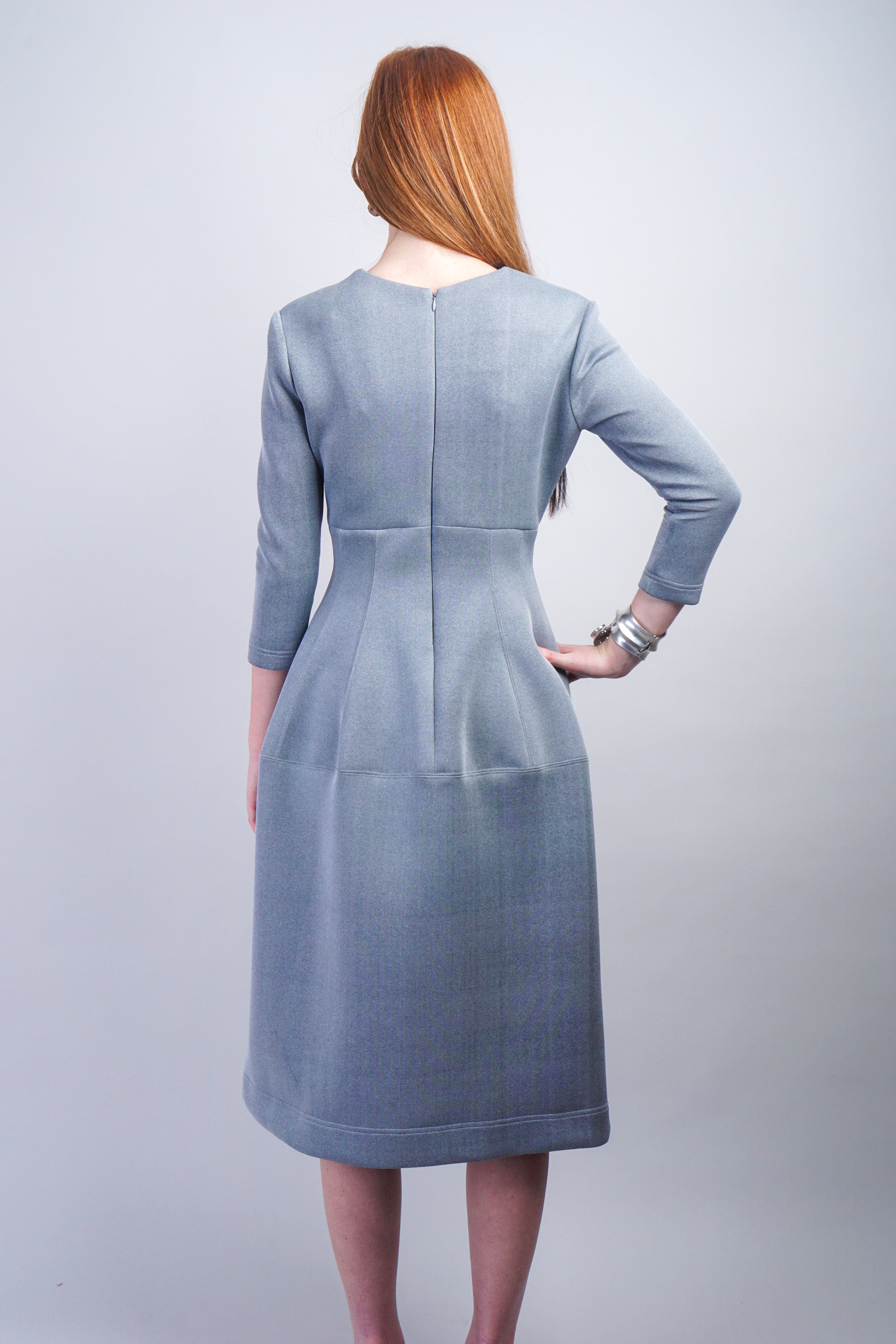 Chloe Dao DRESSES Grey V Neck Neoprene Midi Dress