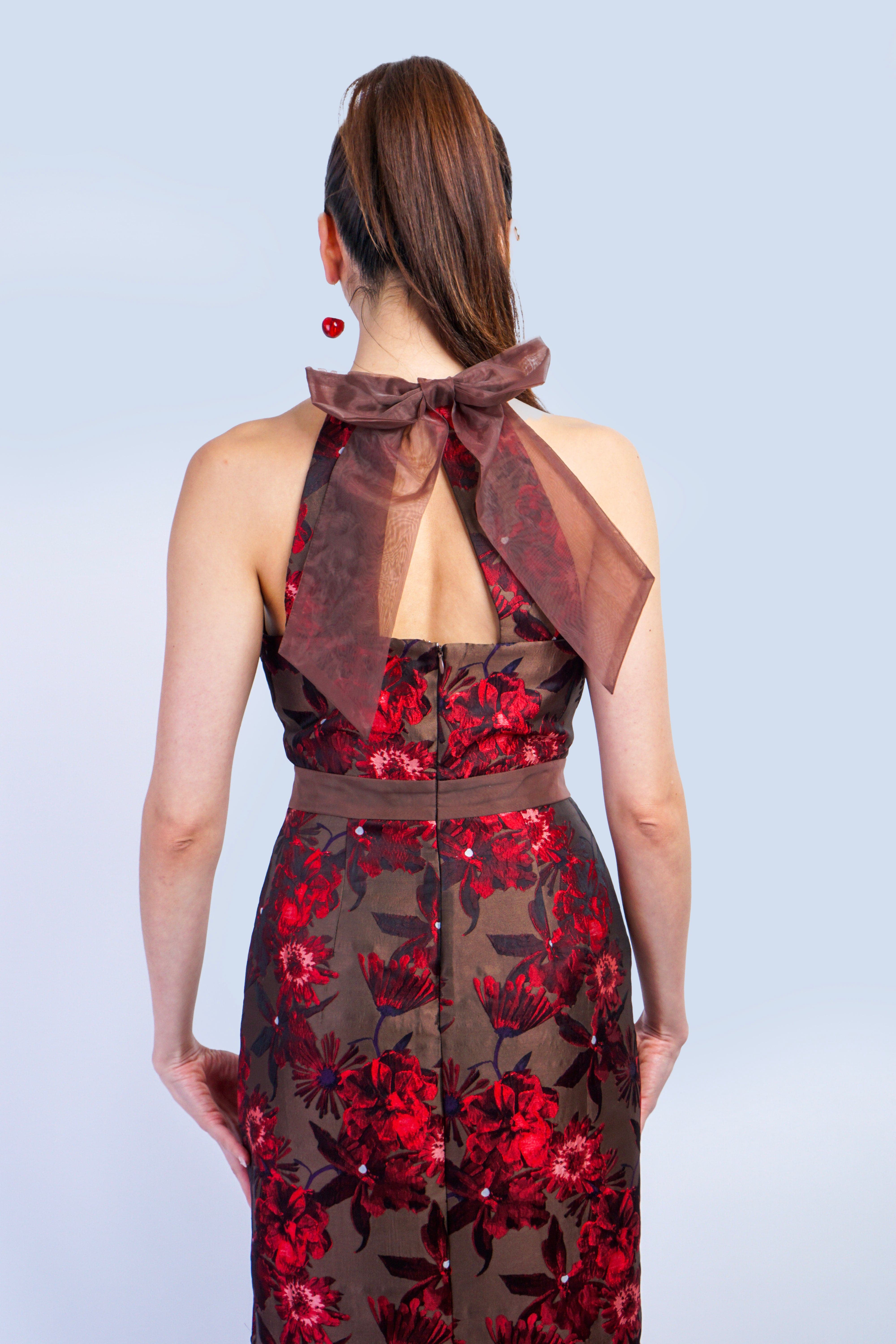 Private Label DRESSES Holiday Halter Floral Bow Dress