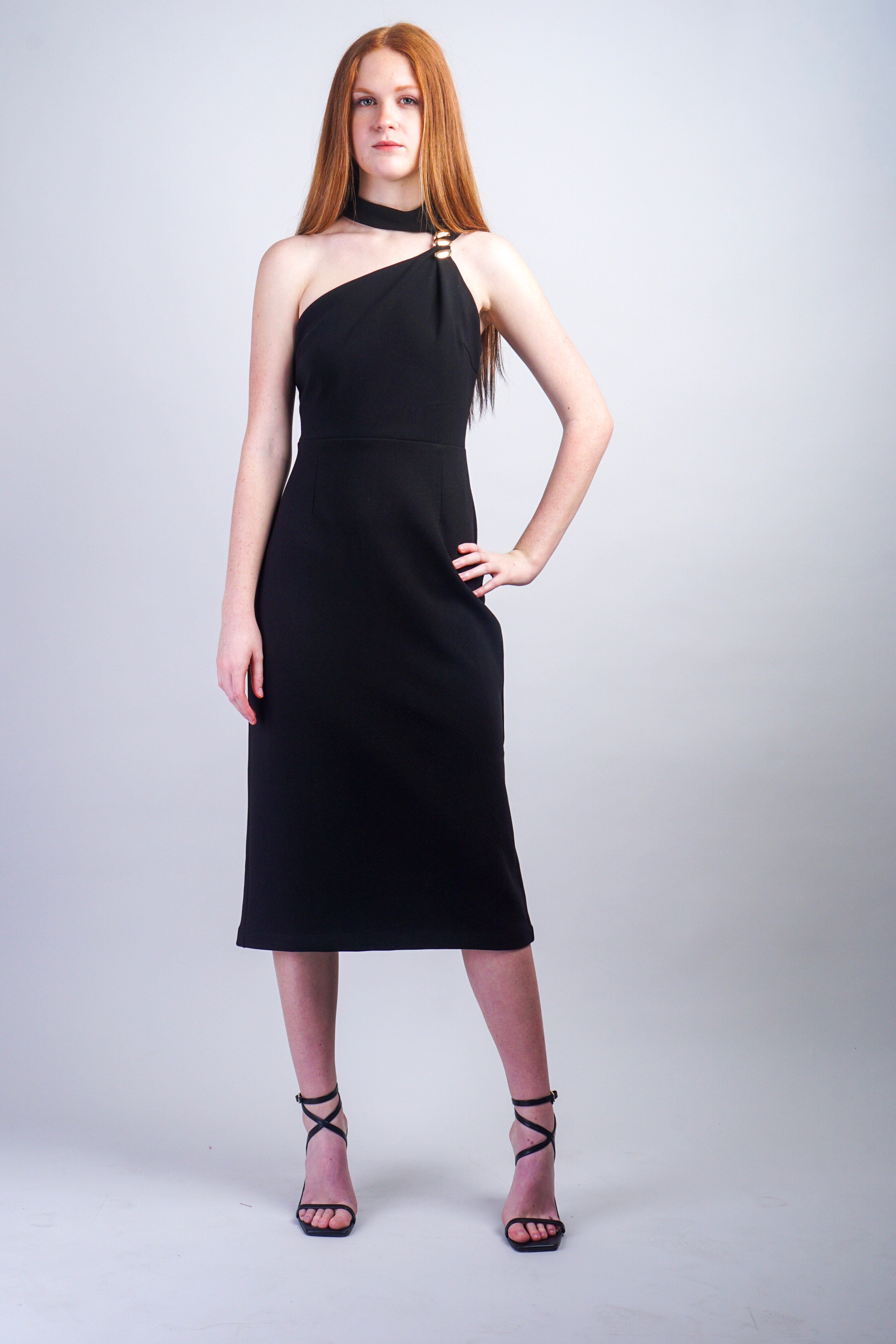 Private Label DRESSES Iconic Asymmetrical Black Midi Dress