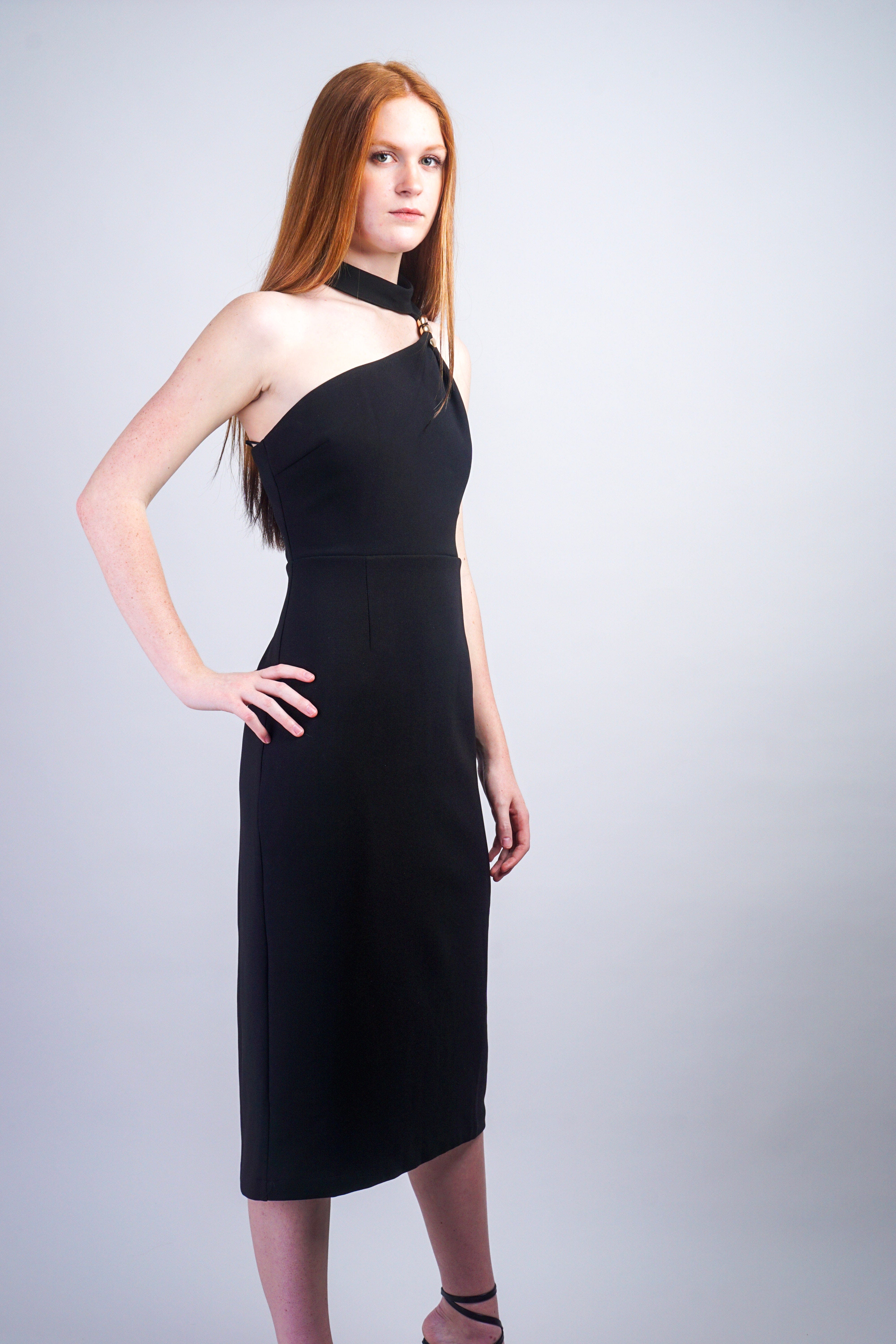 Private Label DRESSES Iconic Asymmetrical Black Midi Dress