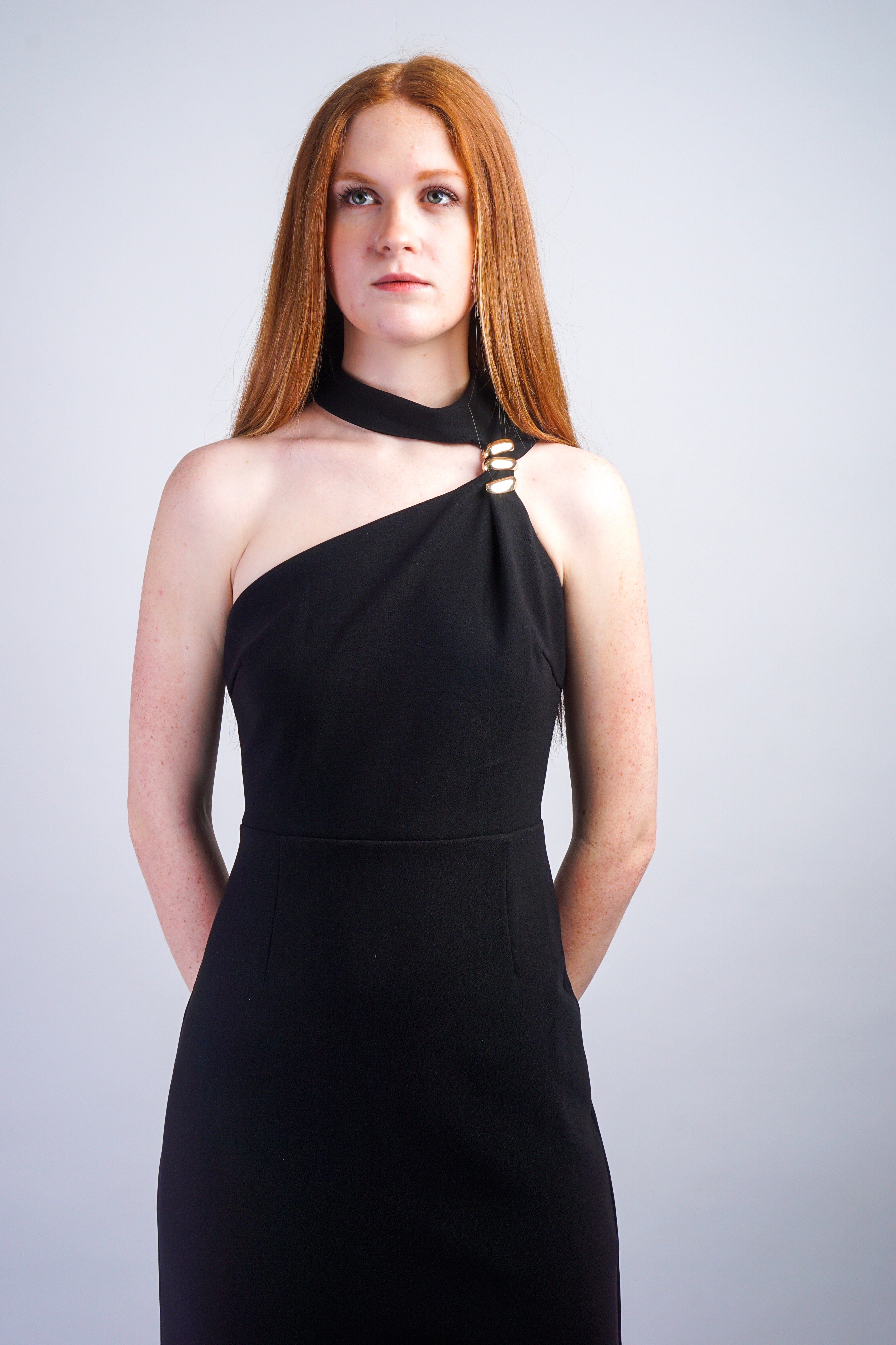 Private Label DRESSES Iconic Asymmetrical Black Midi Dress