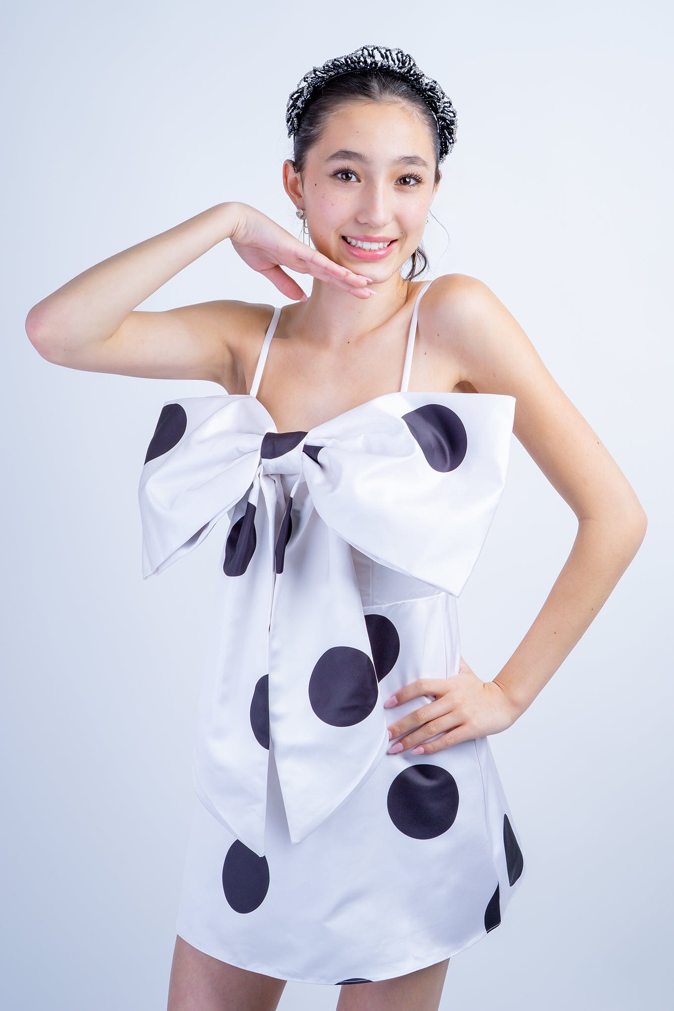 DCD DRESSES Ivory/Black Polka Dot Bow Dress
