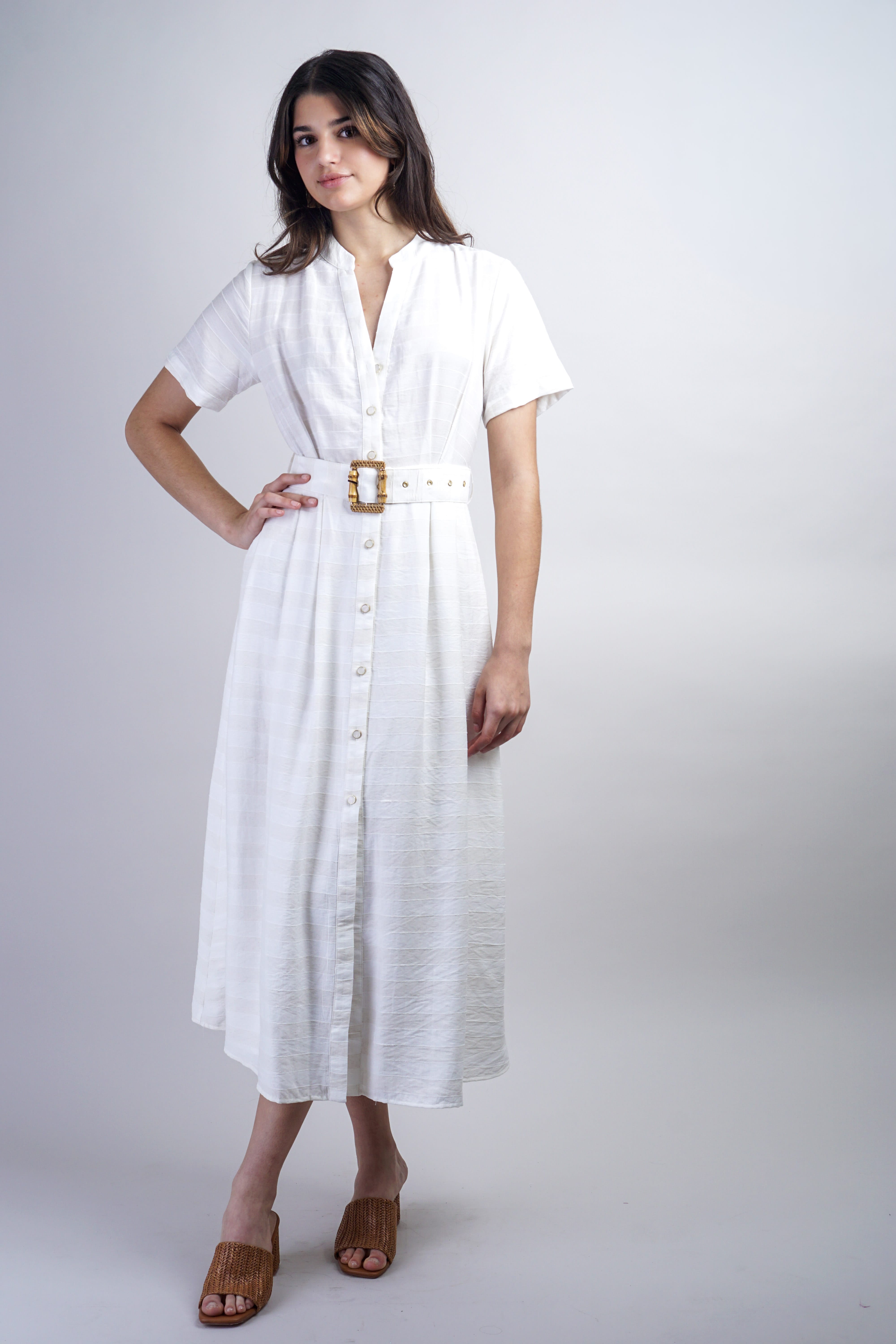 Private Label DRESSES Ivory Striped Belted Shirt Dress