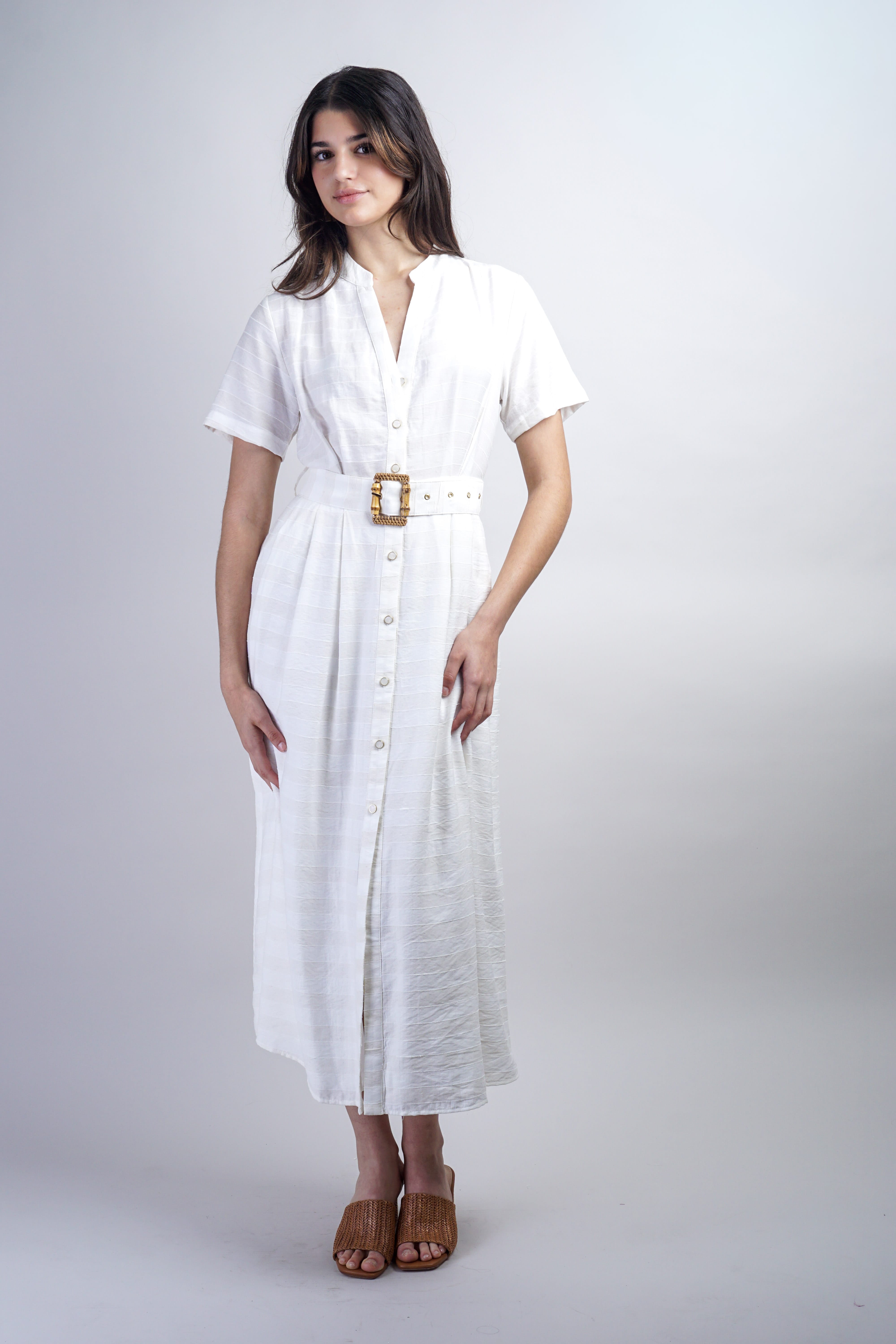 Private Label DRESSES Ivory Striped Belted Shirt Dress