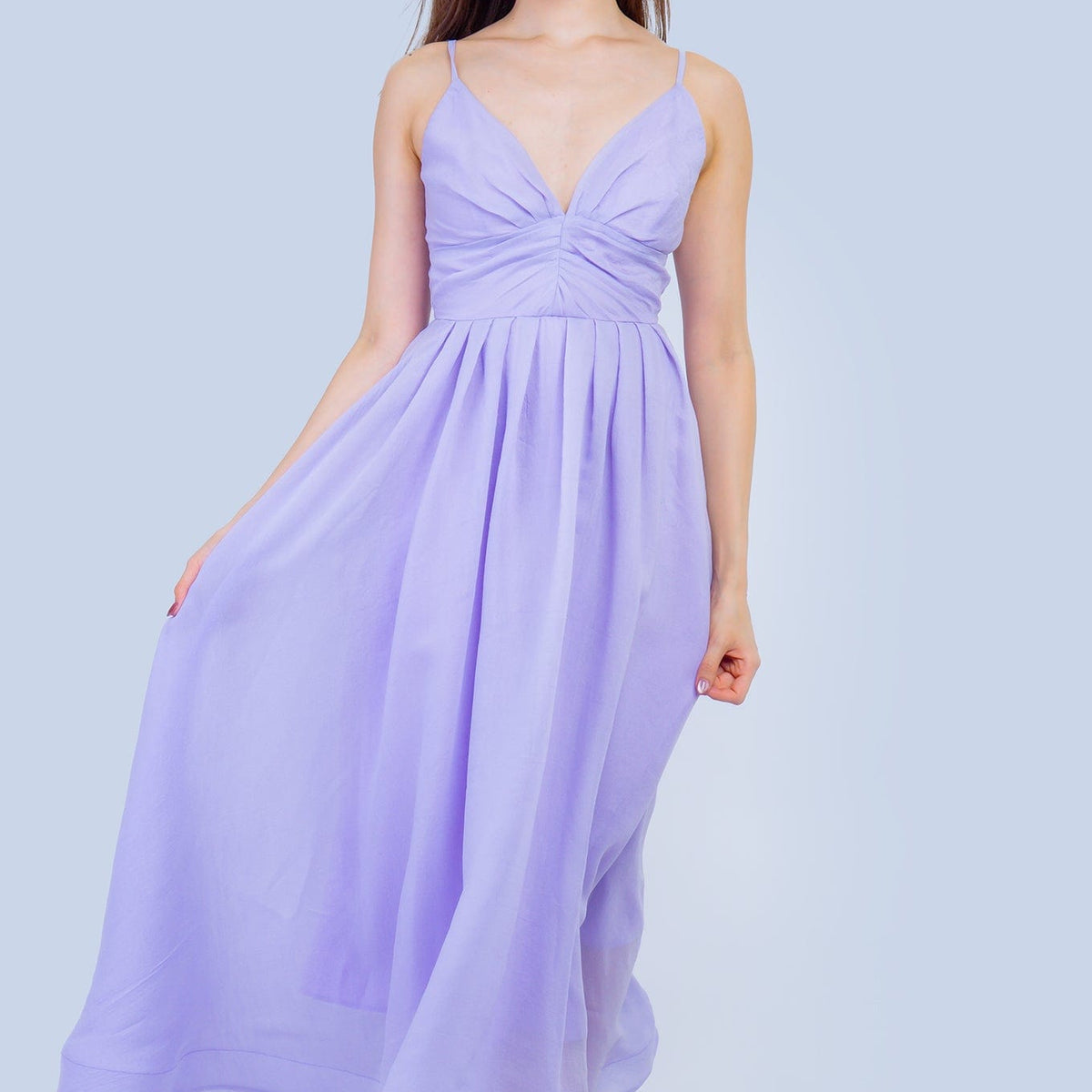 Lilac V Neck Linen Midi Dress