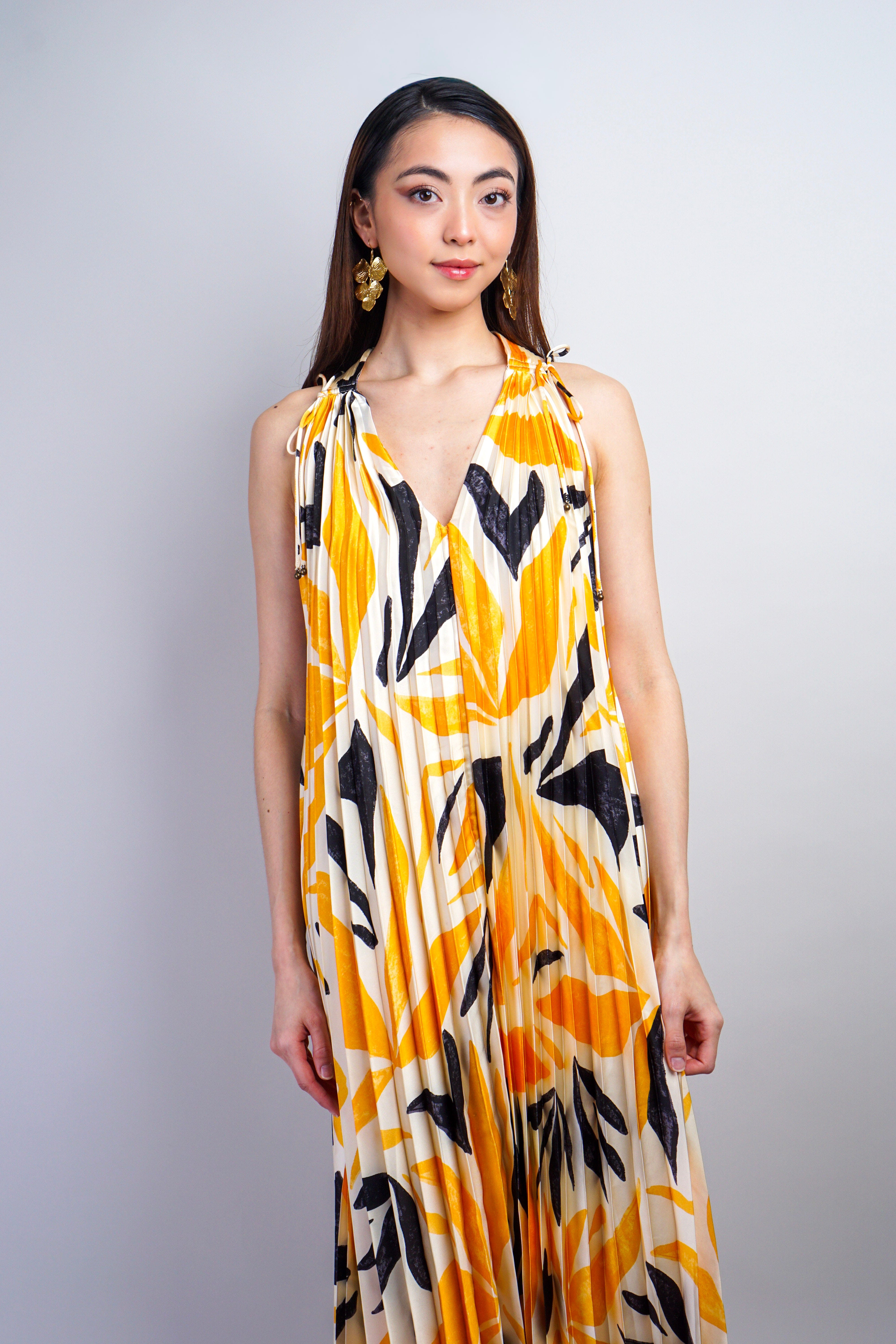 Private Label DRESSES Mango & Black Pleated Maxi Dress