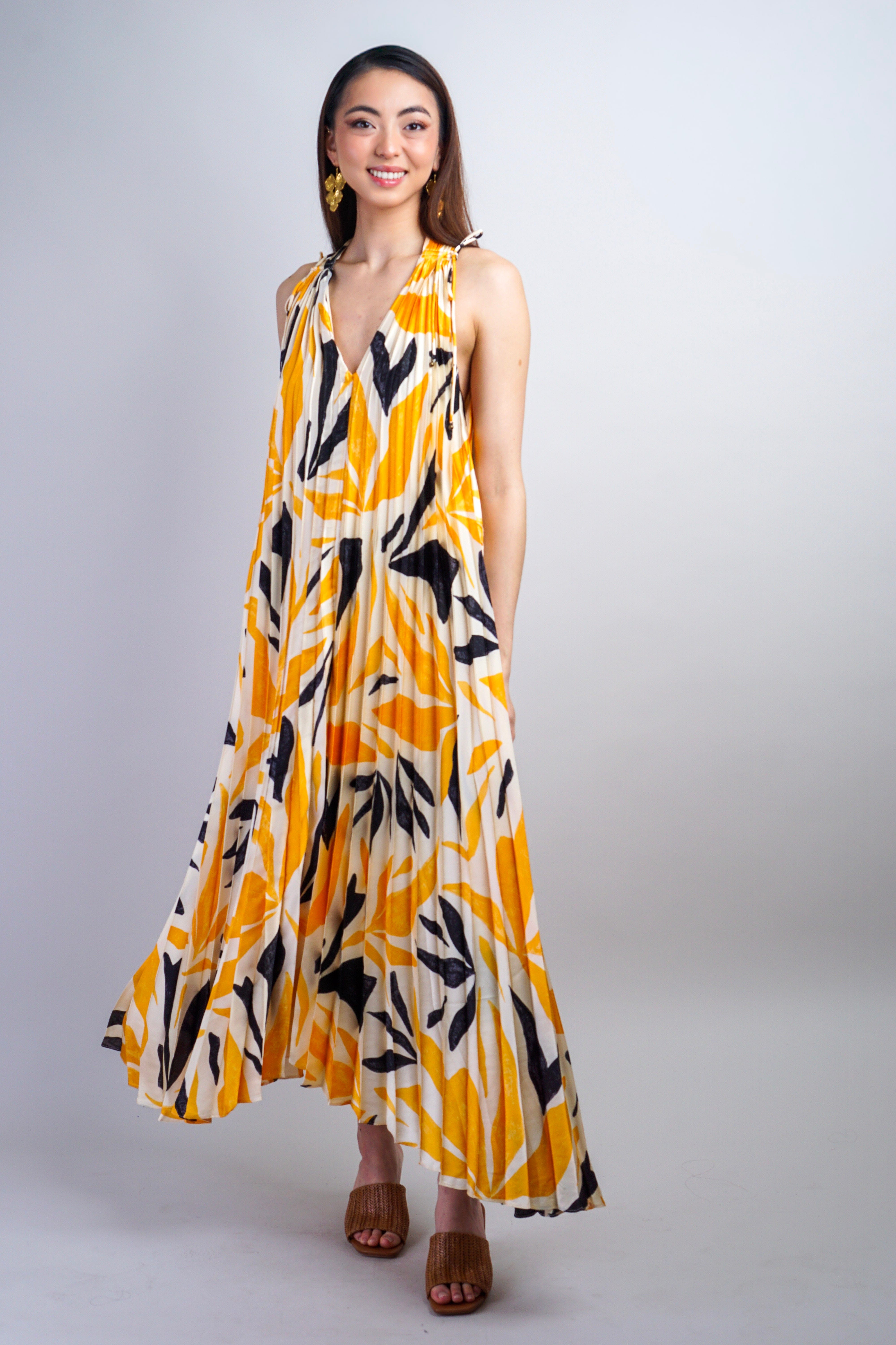 Private Label DRESSES Mango & Black Pleated Maxi Dress