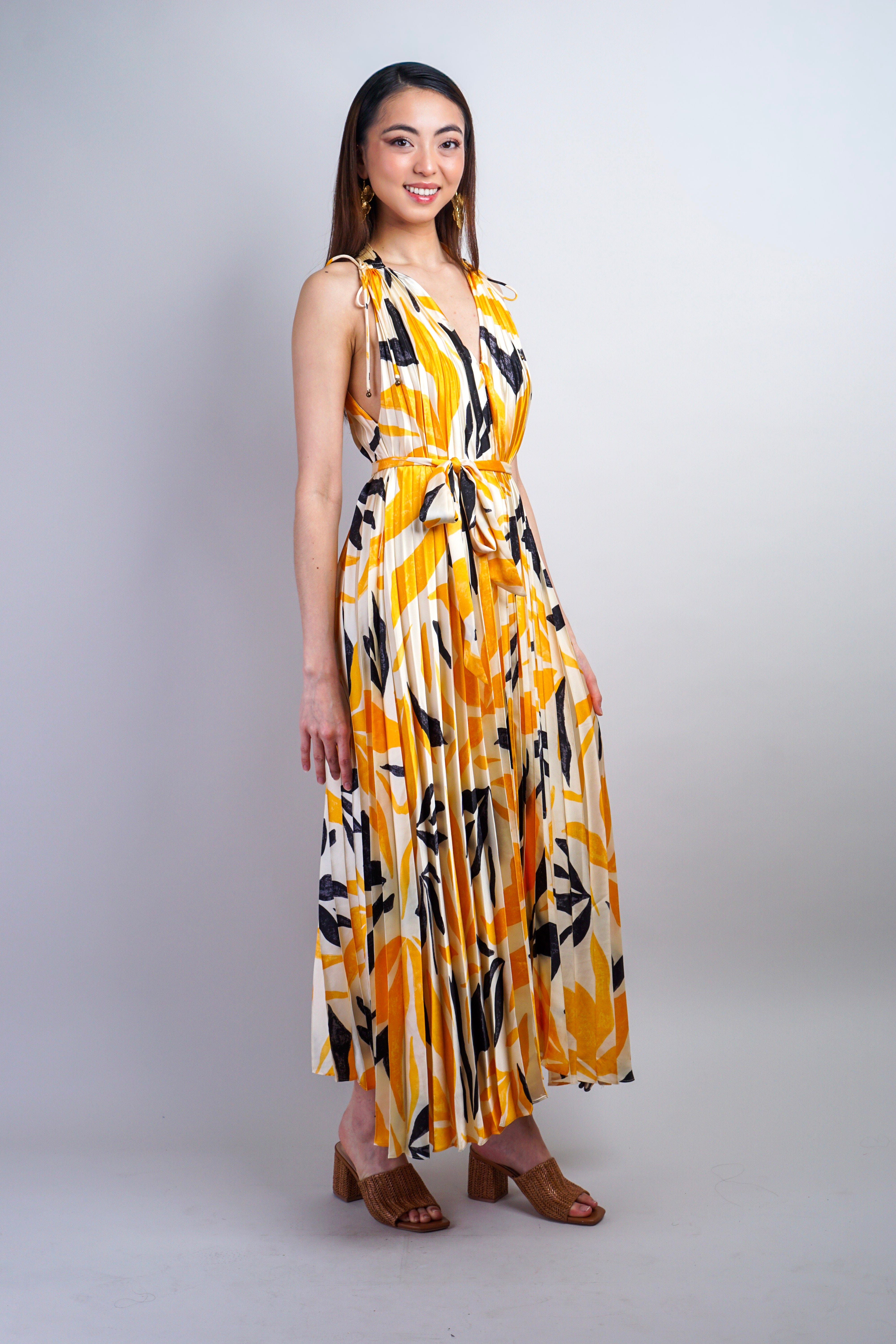Private Label DRESSES Mango & Black Pleated Maxi Dress