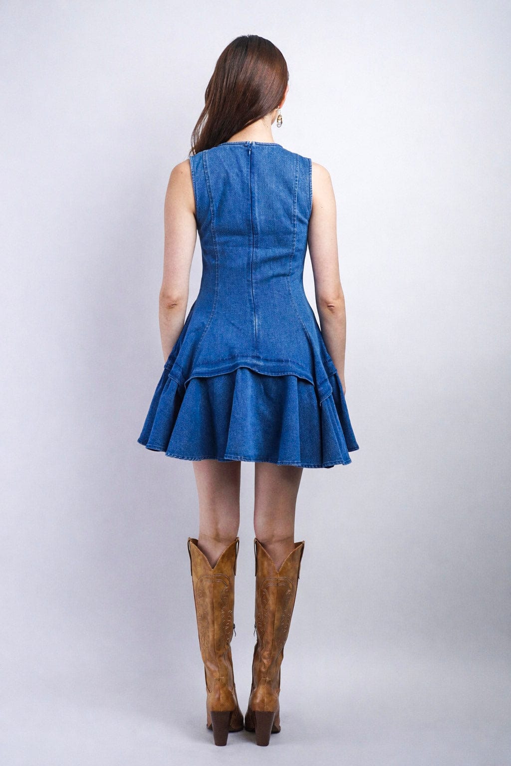 Private Label DRESSES Medium Wash V Neck Embroidered Stud Skater Dress