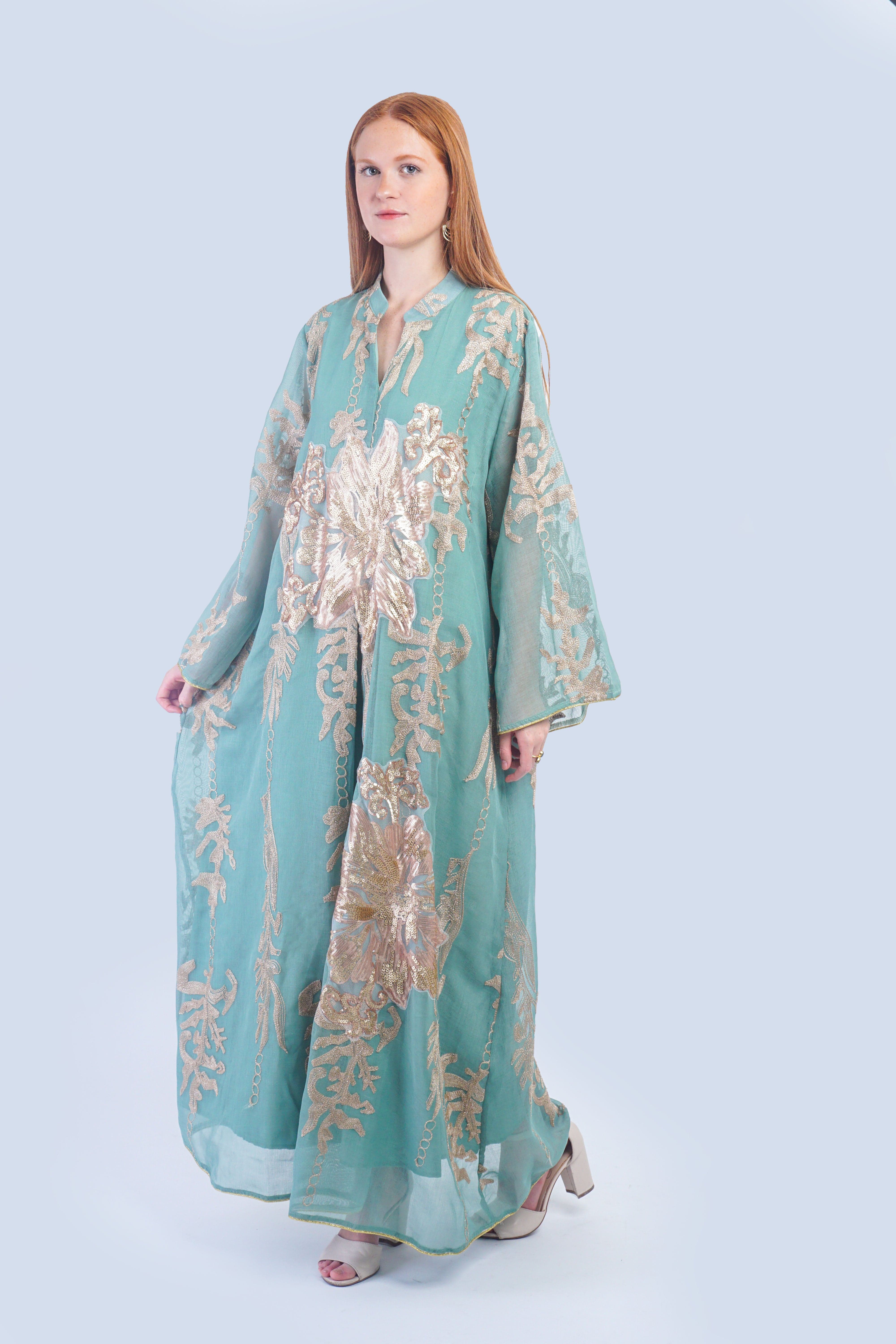Private Label DRESSES Mint and Rose Gold Beaded Caftan
