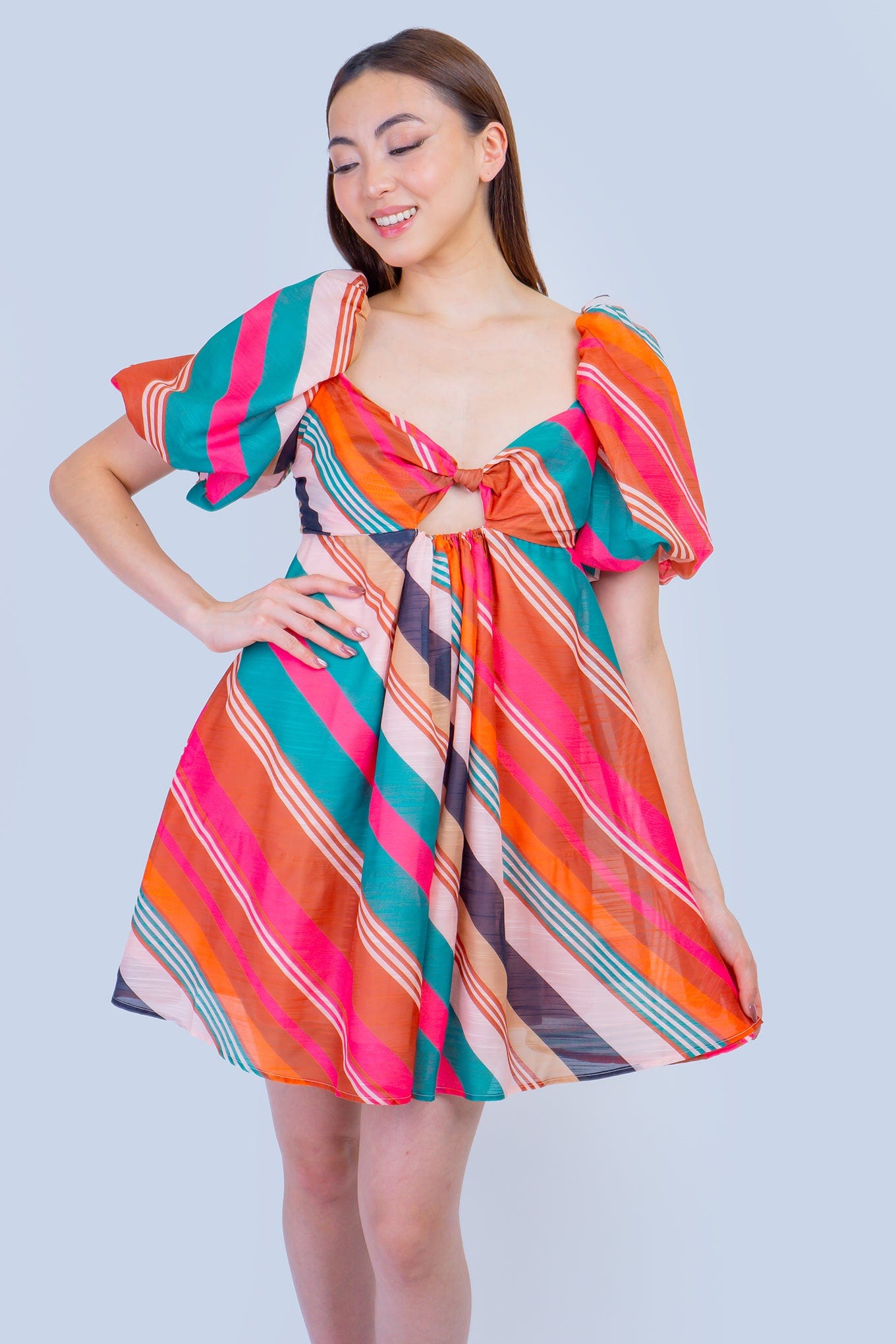 DCD DRESSES Multi Stripe Short Sleeve Babydoll Dress