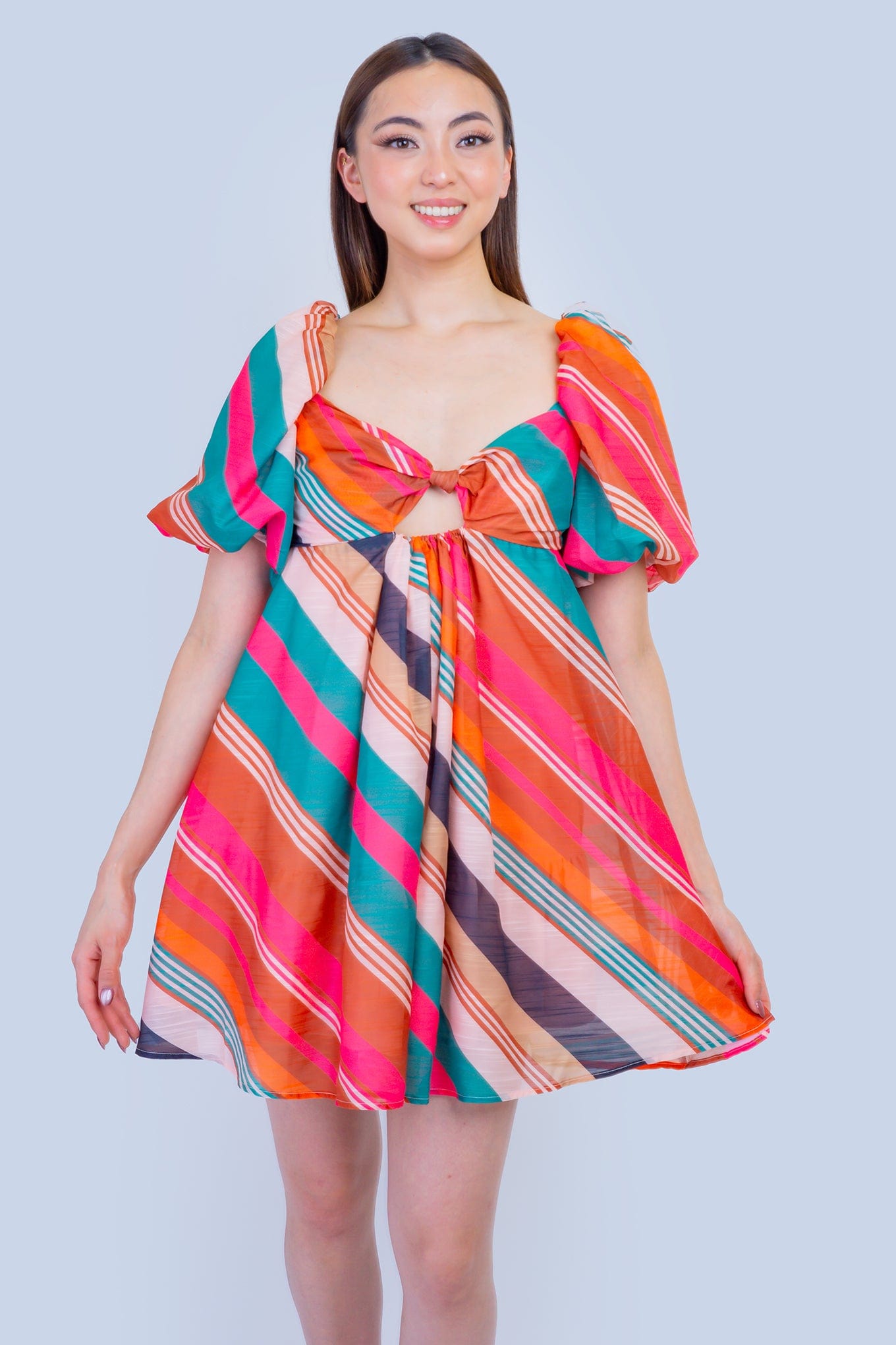 DCD DRESSES Multi Stripe Short Sleeve Babydoll Dress