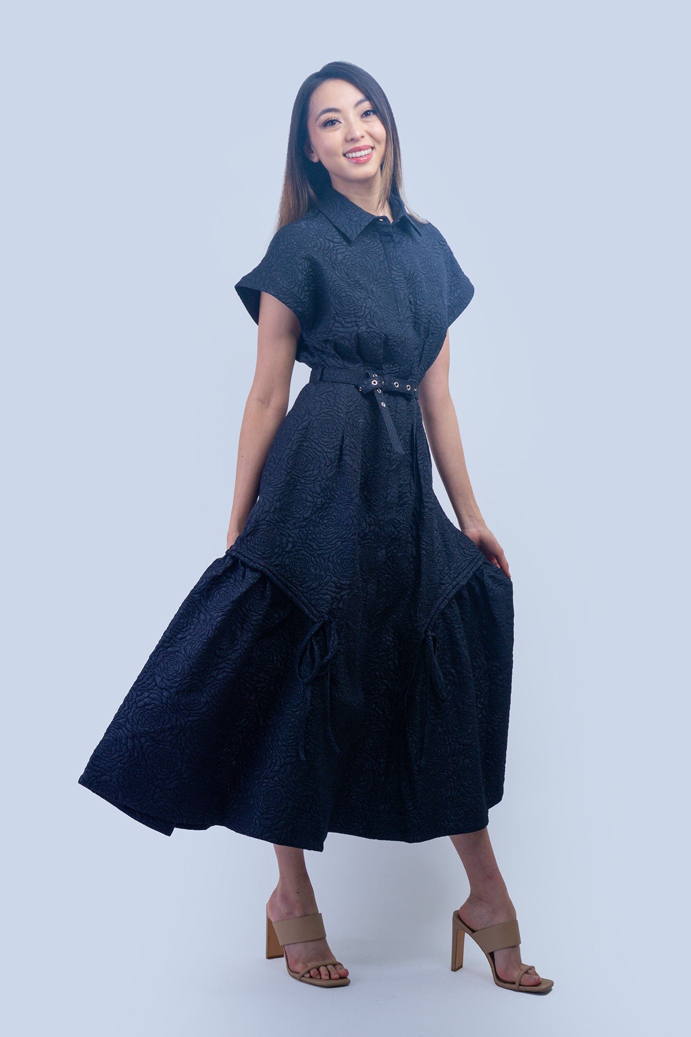 DCD DRESSES Navy Crinkle Cool Lux Dress