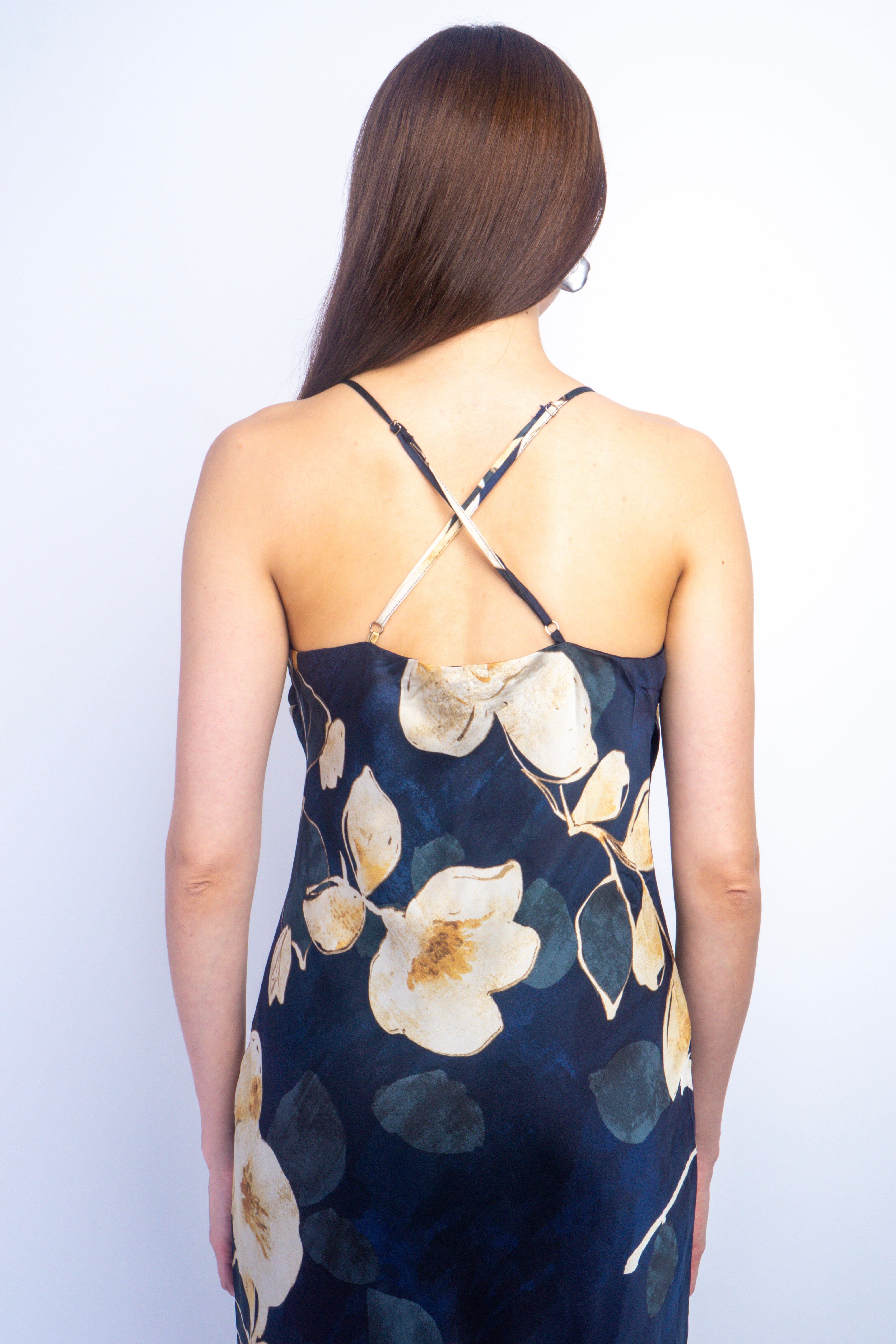 Private Label DRESSES Navy Floral Bias Strap Slip Maxi Dress