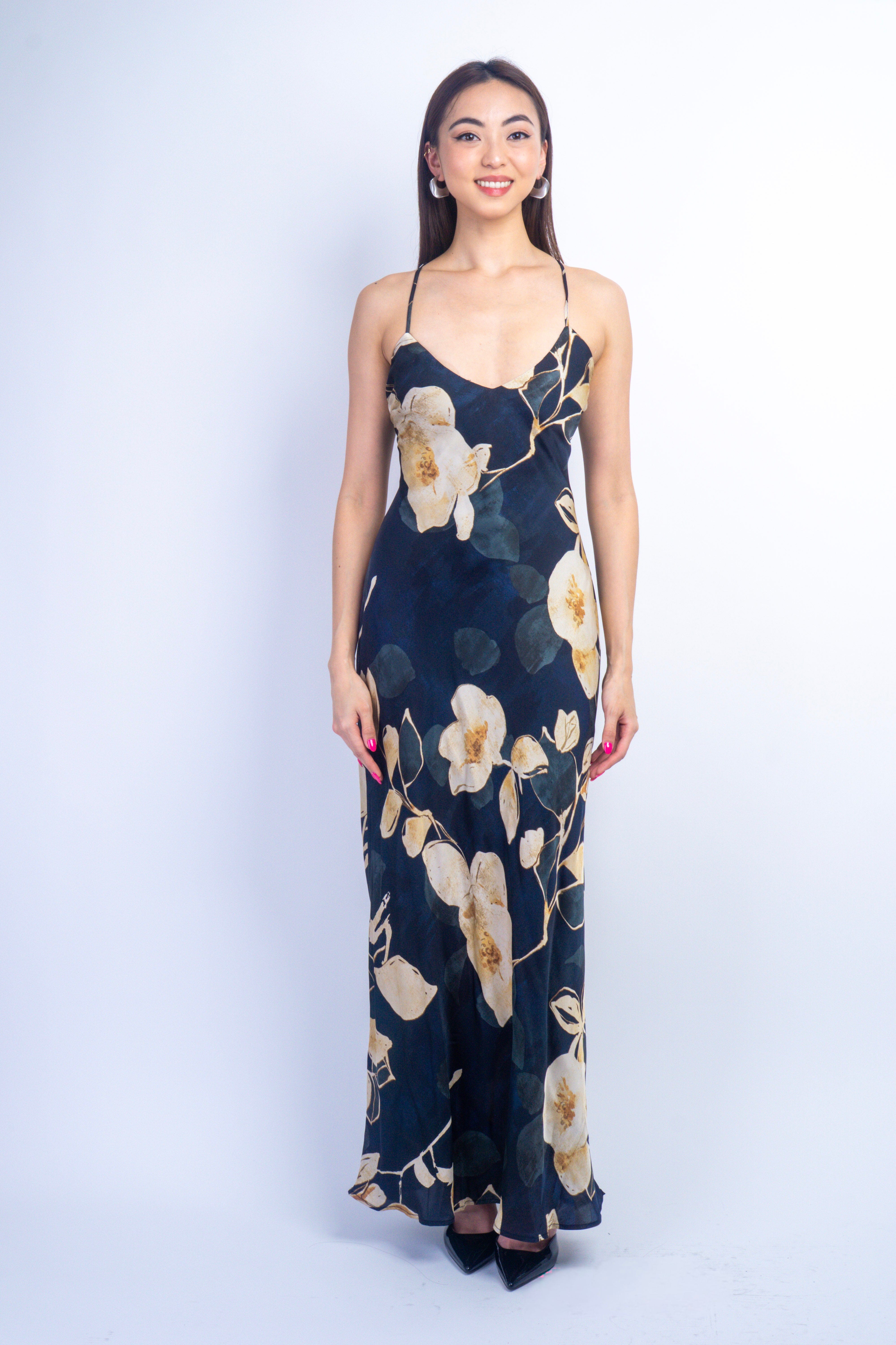 Private Label DRESSES Navy Floral Bias Strap Slip Maxi Dress