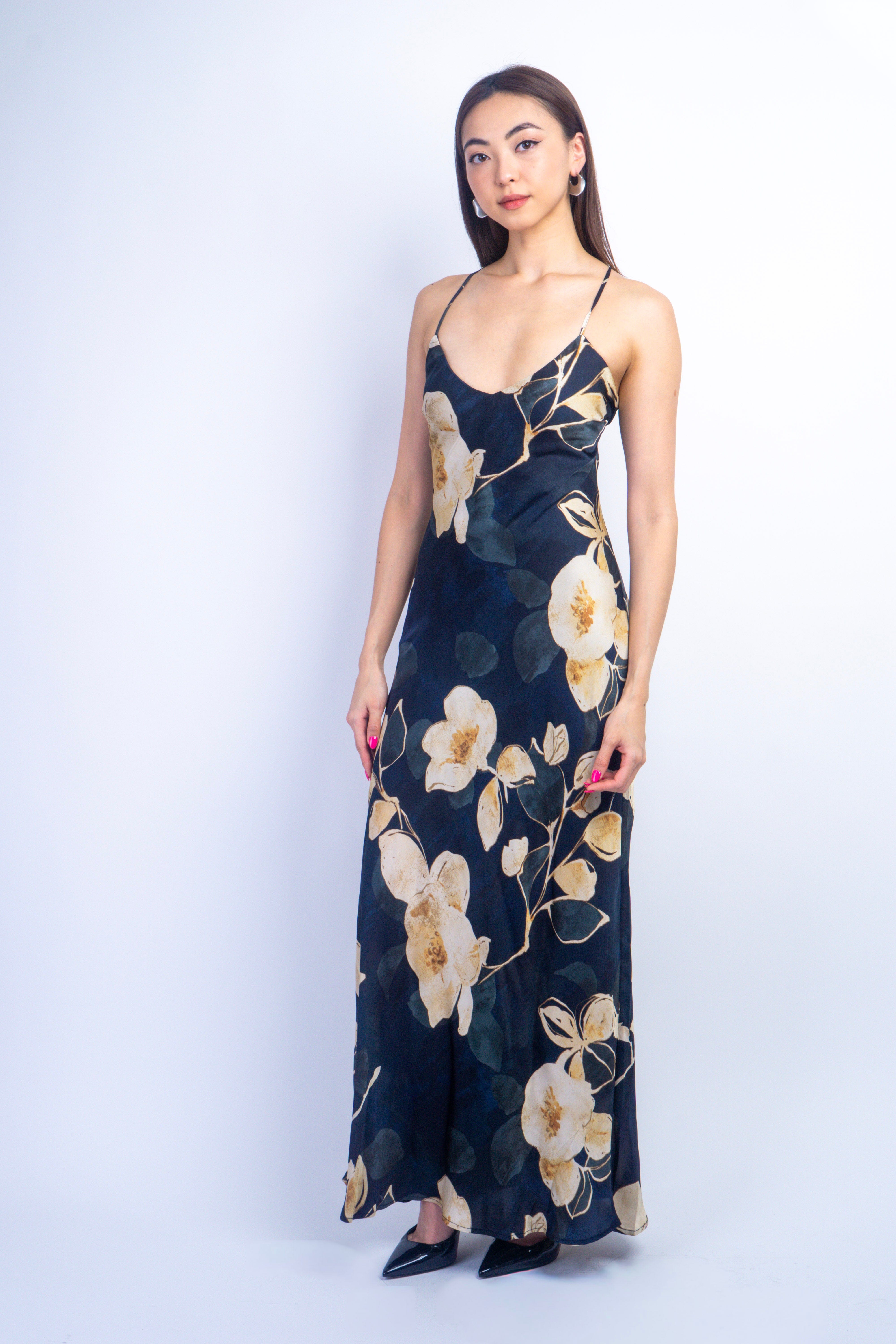 Private Label DRESSES Navy Floral Bias Strap Slip Maxi Dress