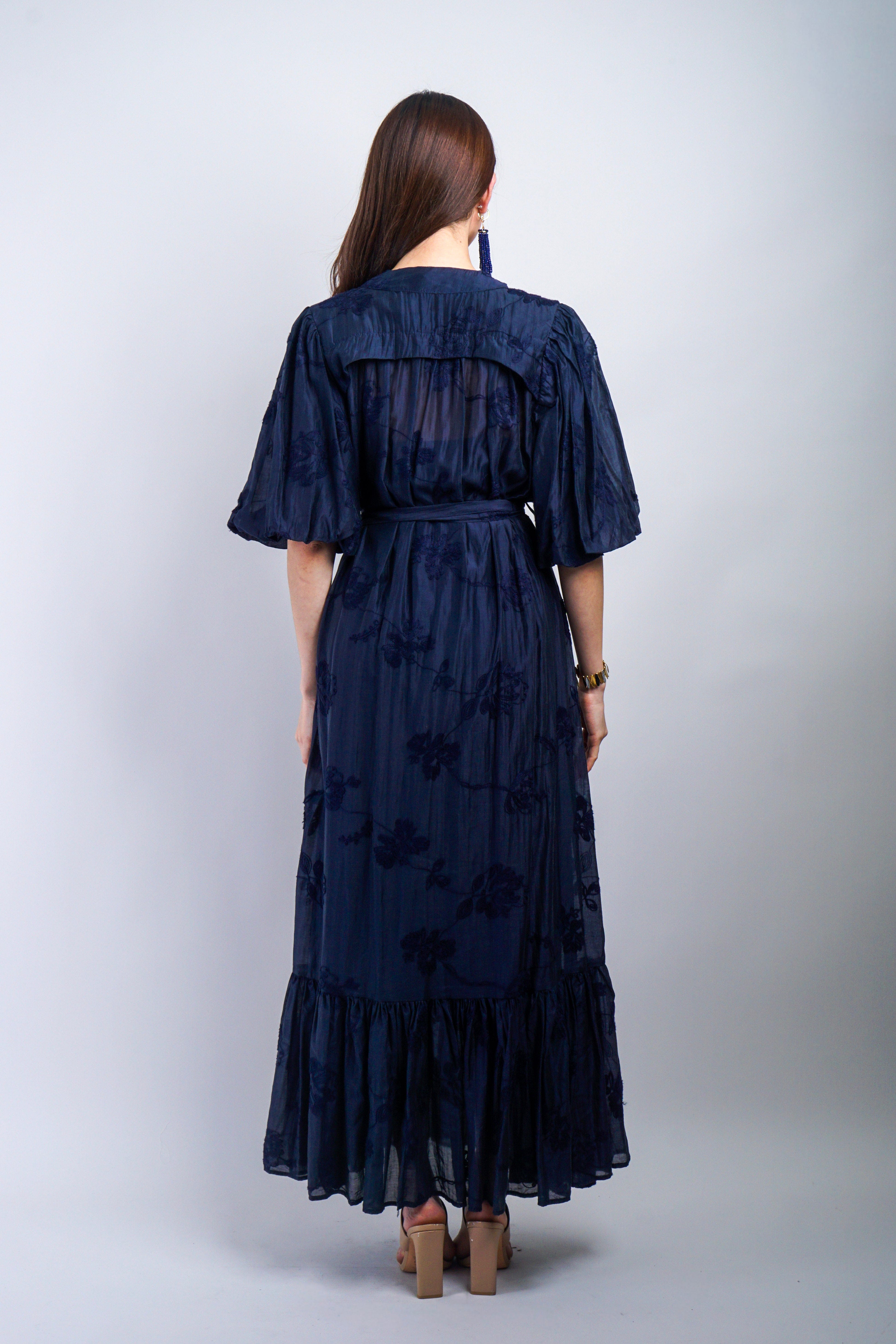 Private Label DRESSES Navy Floral Embroidery Maxi Dress