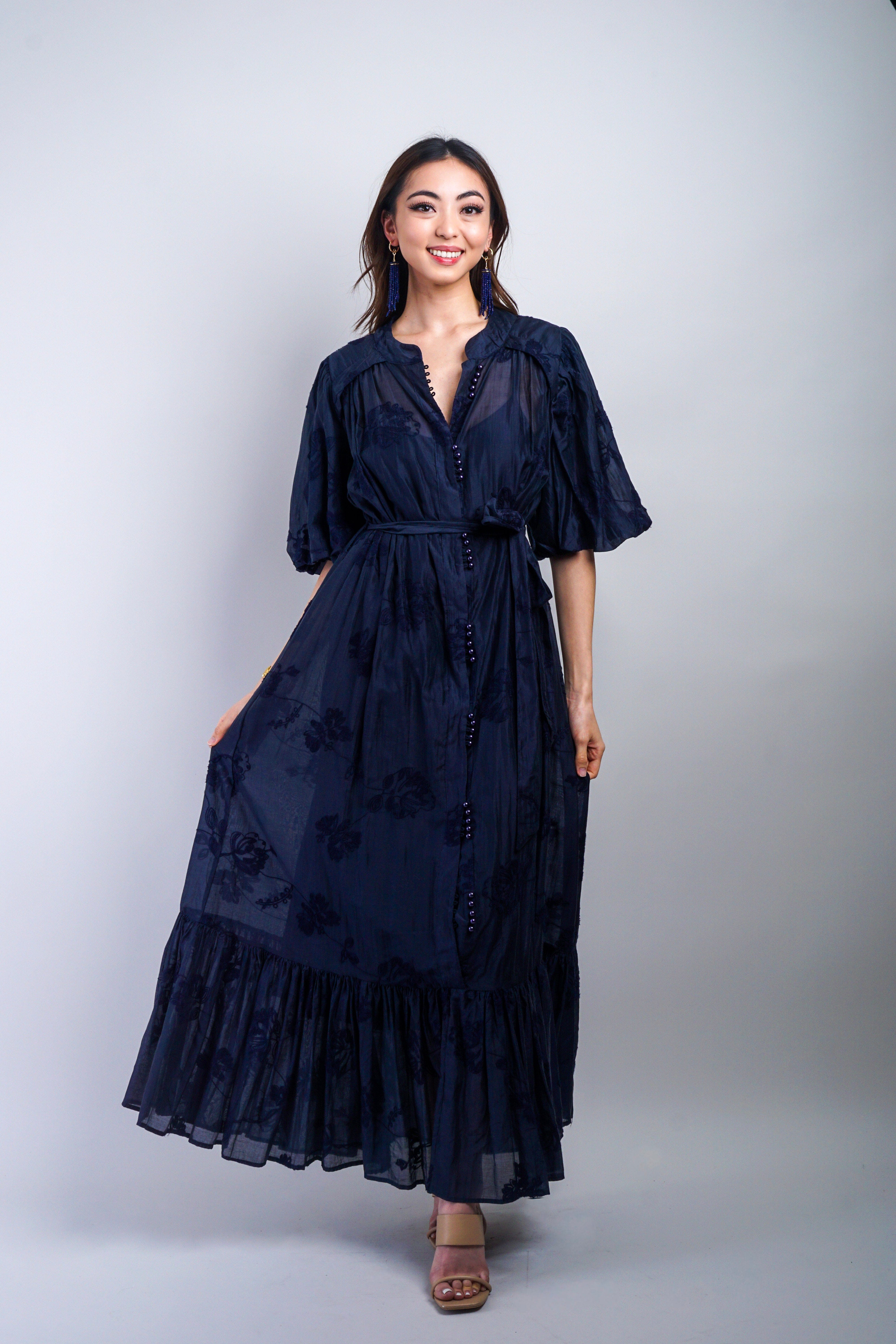 Private Label DRESSES Navy Floral Embroidery Maxi Dress