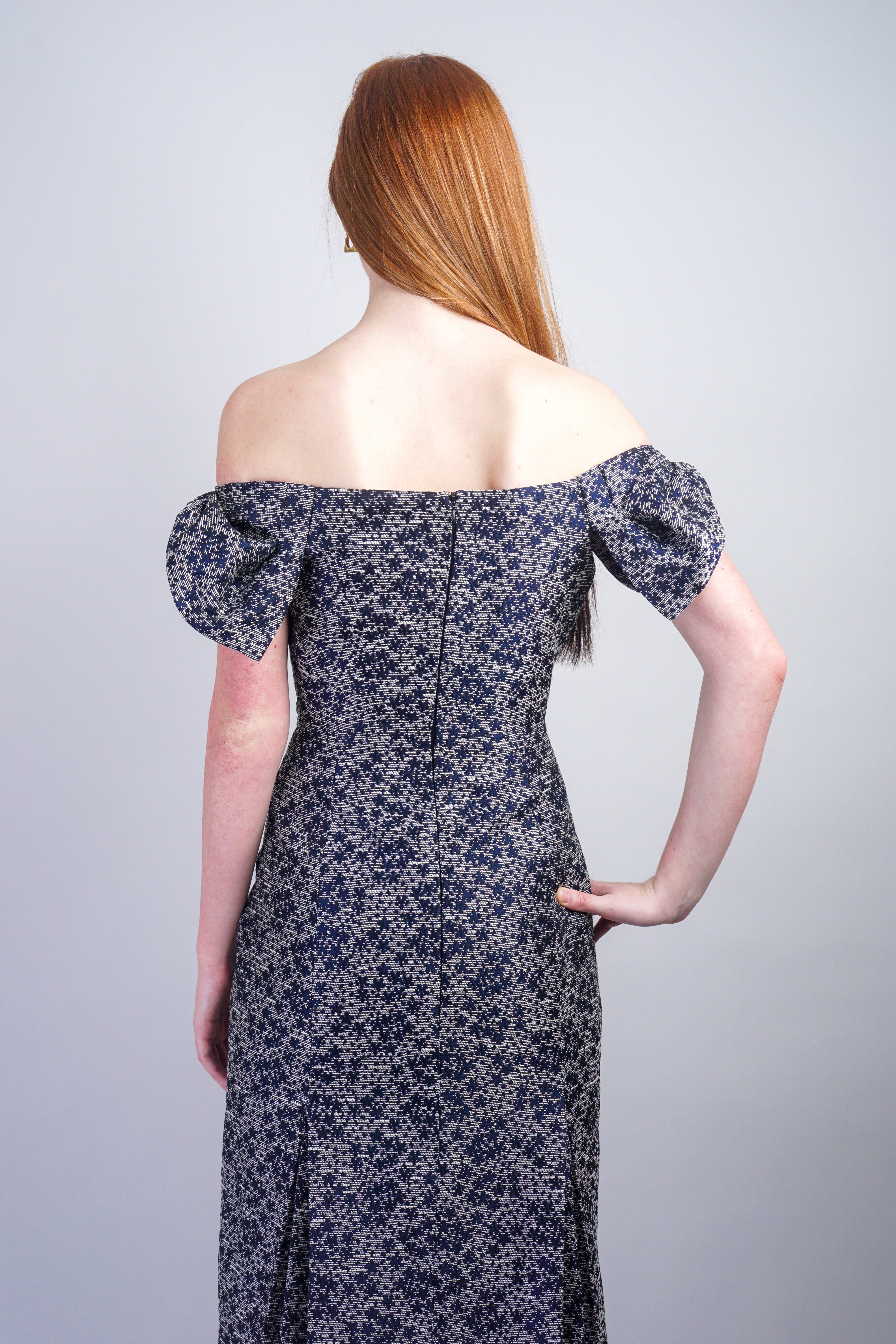 Chloe Dao DRESSES Navy Floral Off Shoulder Bow Marin Dress