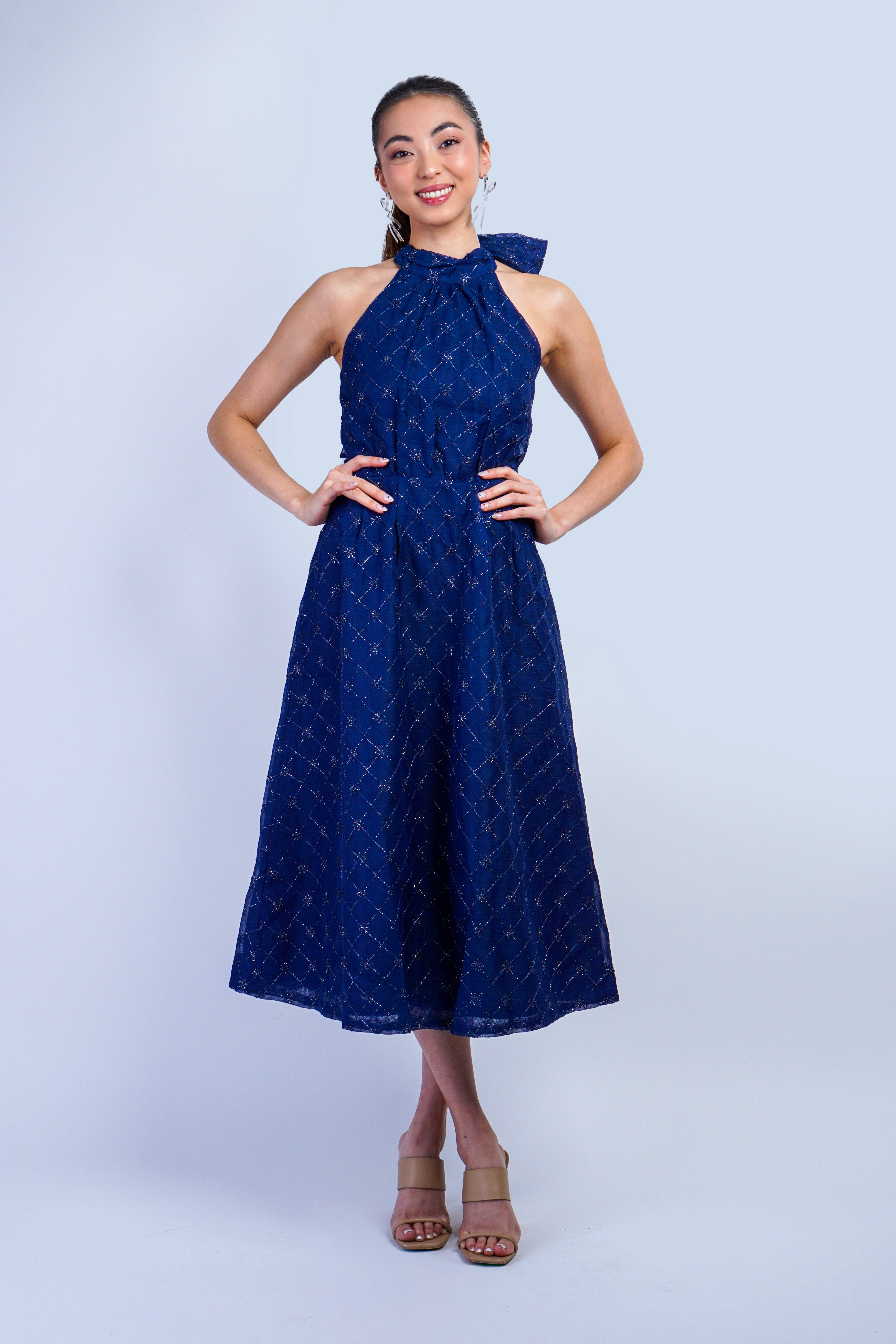 Private Label DRESSES Navy Halter Metallic Midi Dress