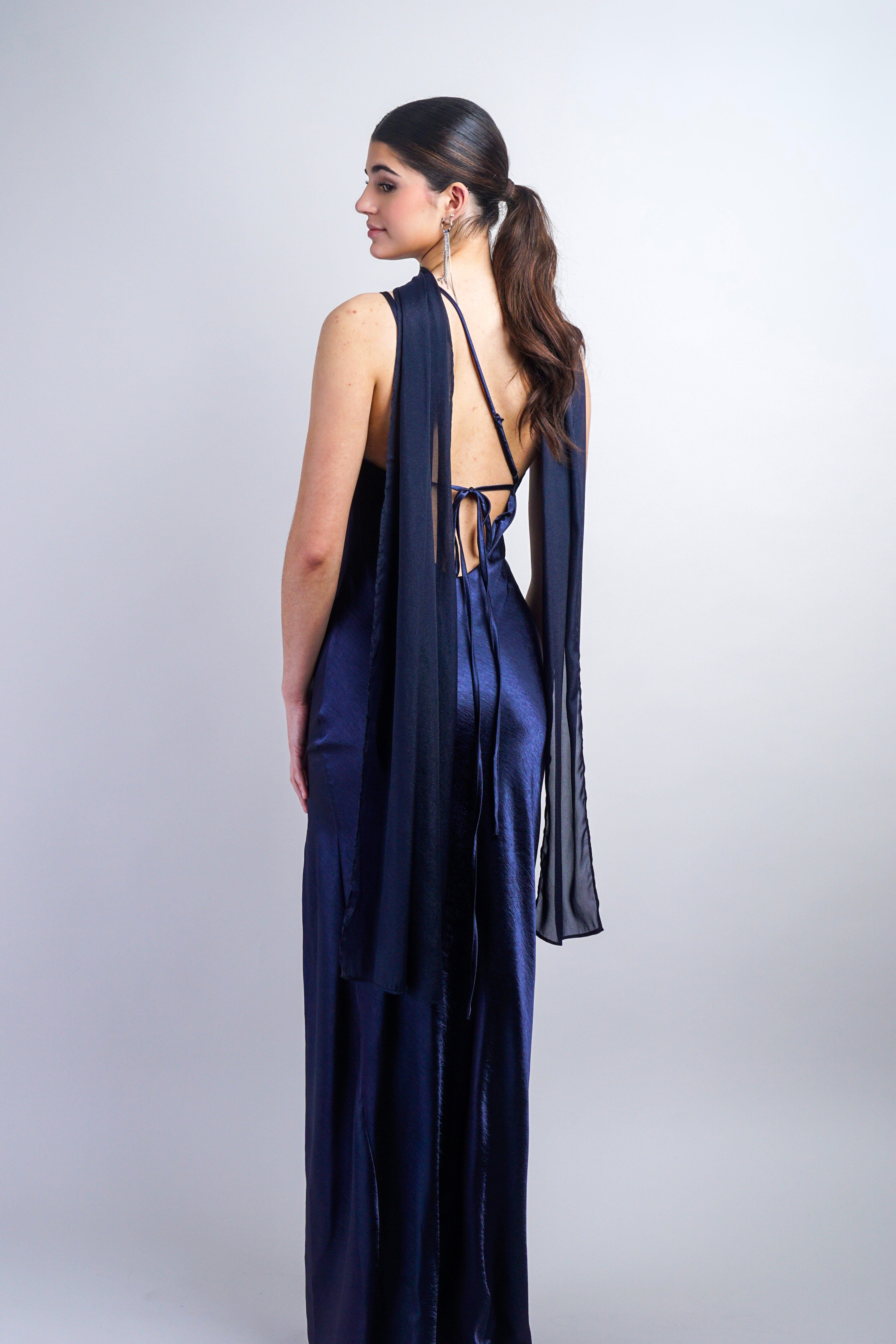 Private Label DRESSES Navy One Shoulder With Scarf Gown