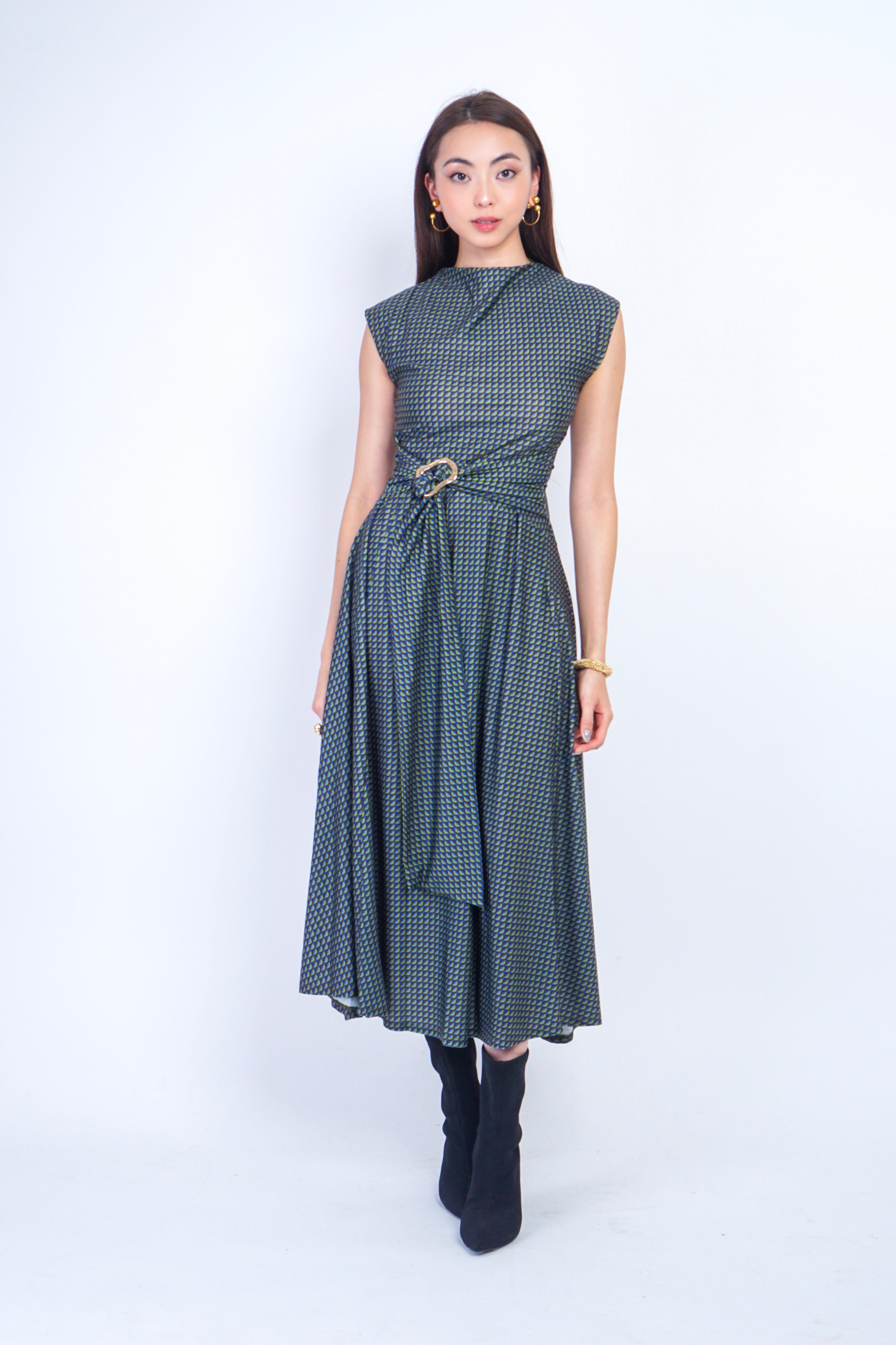 Private Label DRESSES Olive Geo Print Knit Midi Dress