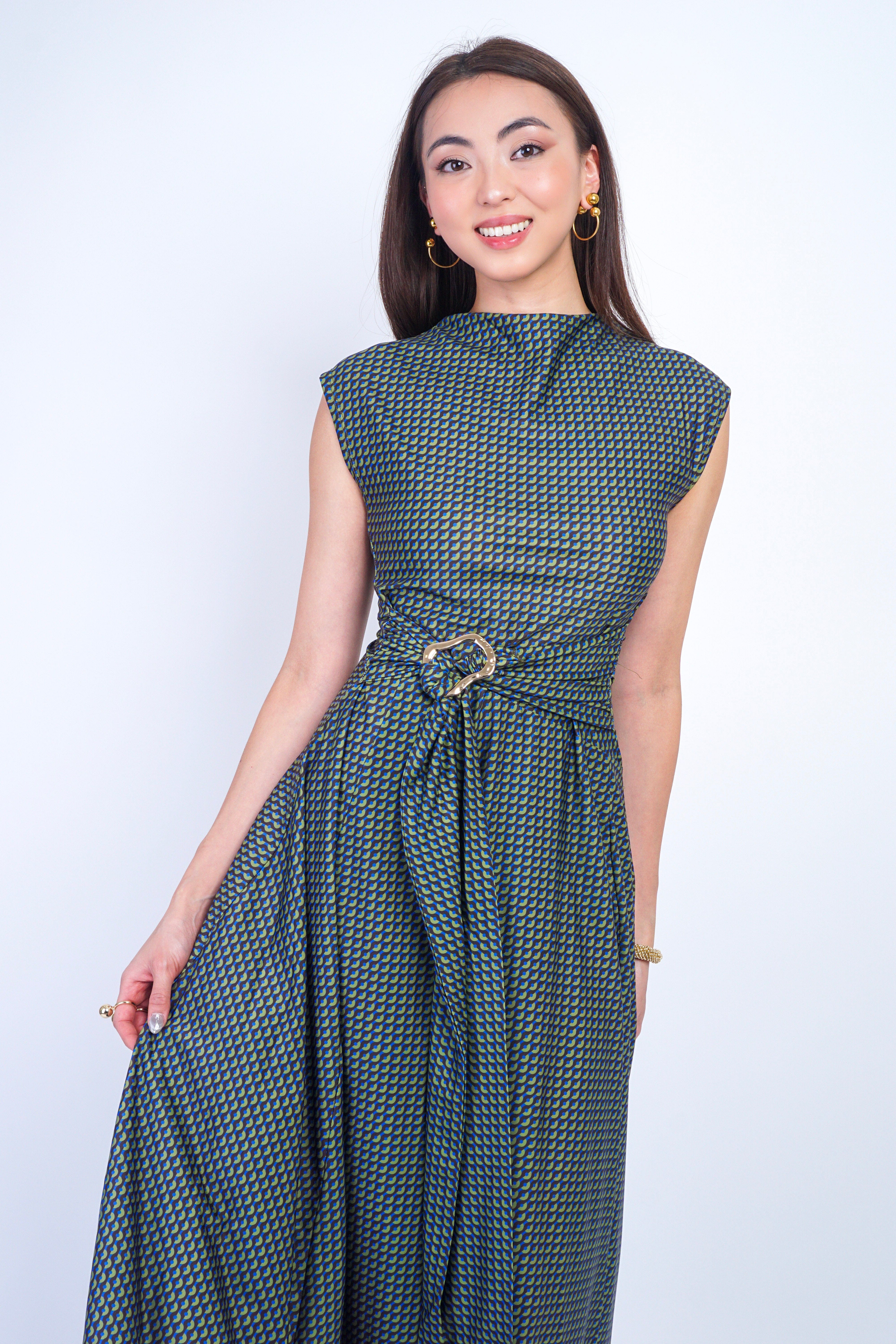 Private Label DRESSES Olive Geo Print Knit Midi Dress