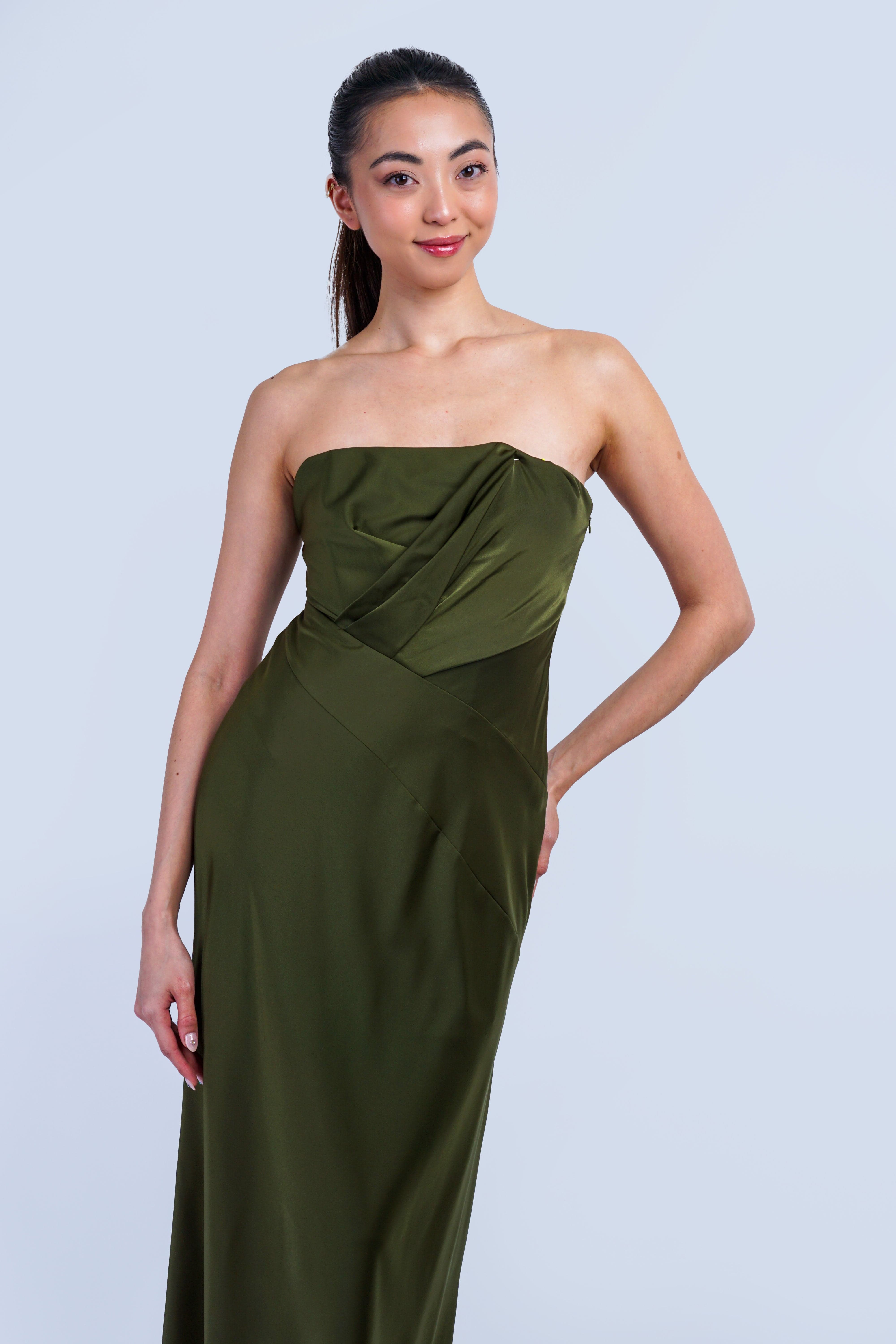 Private Label DRESSES Olive Pleated Strapless Midi Dress