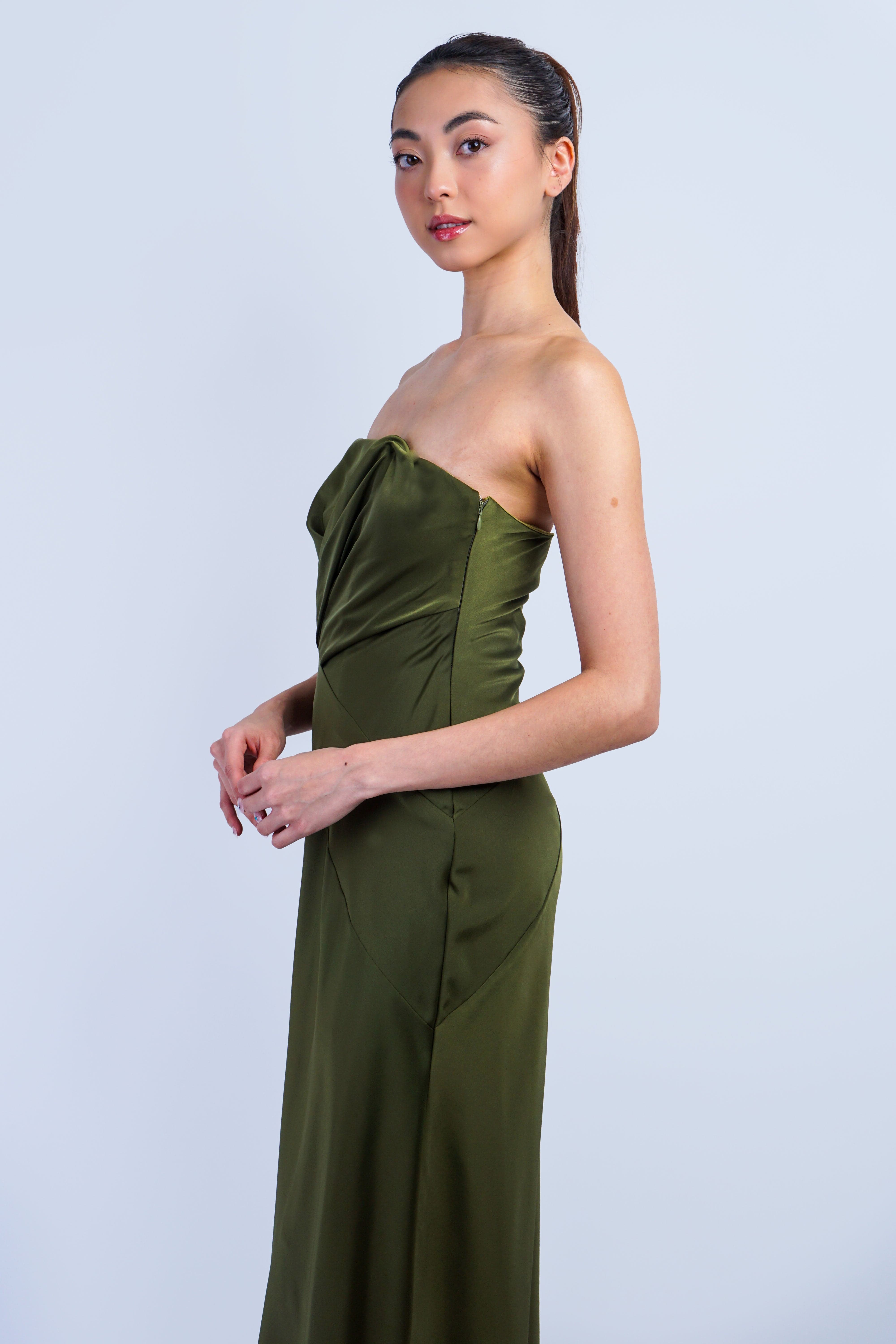 Private Label DRESSES Olive Pleated Strapless Midi Dress
