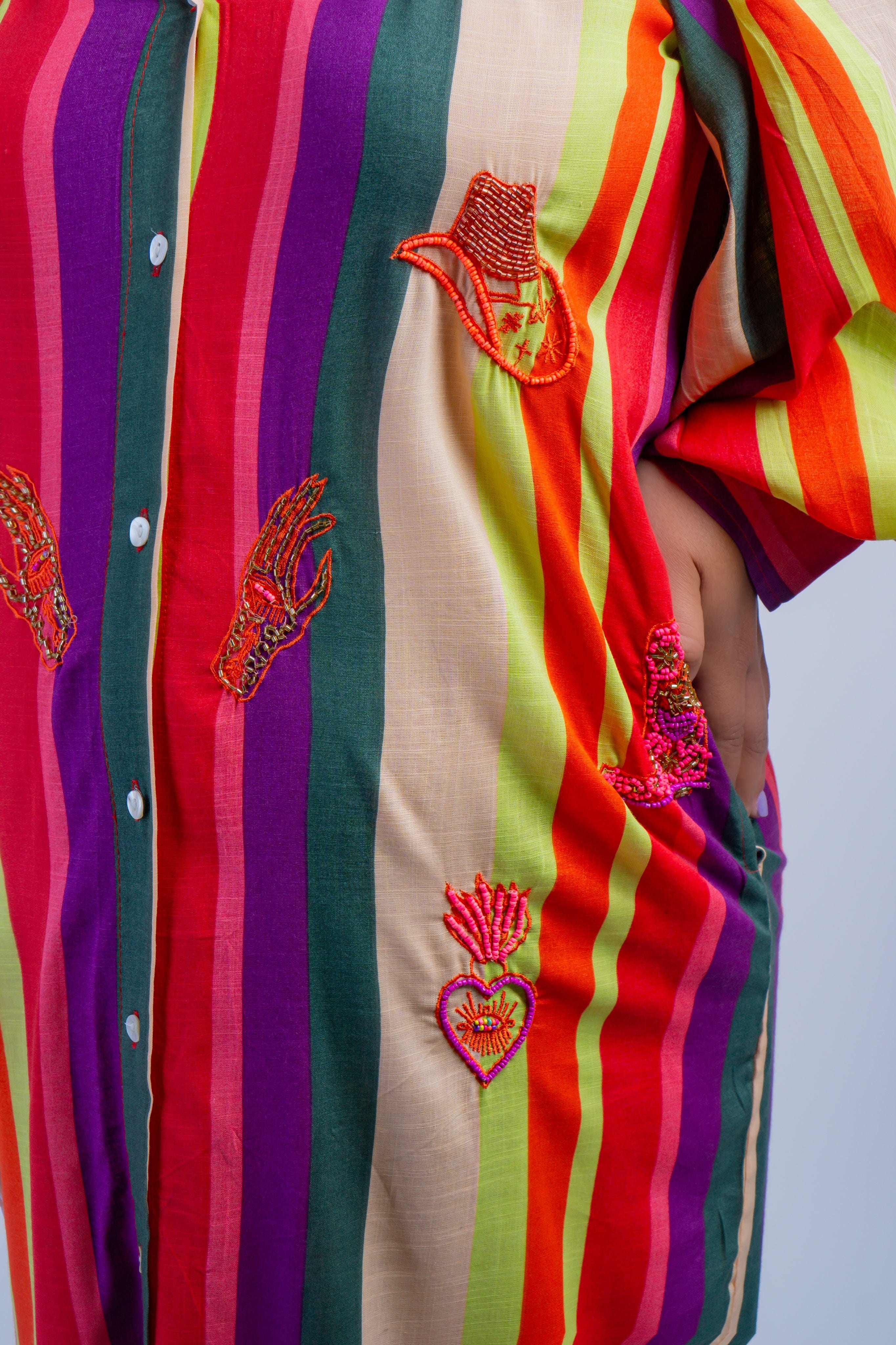 DCD DRESSES ONE SIZE Purple Multi Stripe  Beaded Western  Caftan