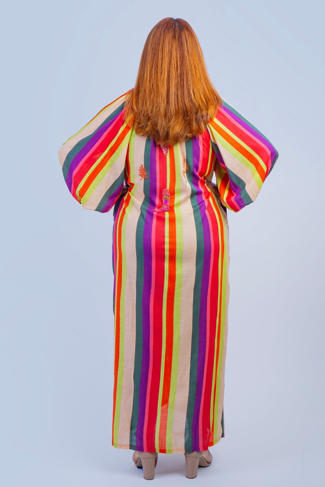 DCD DRESSES ONE SIZE Purple Multi Stripe  Beaded Western  Caftan