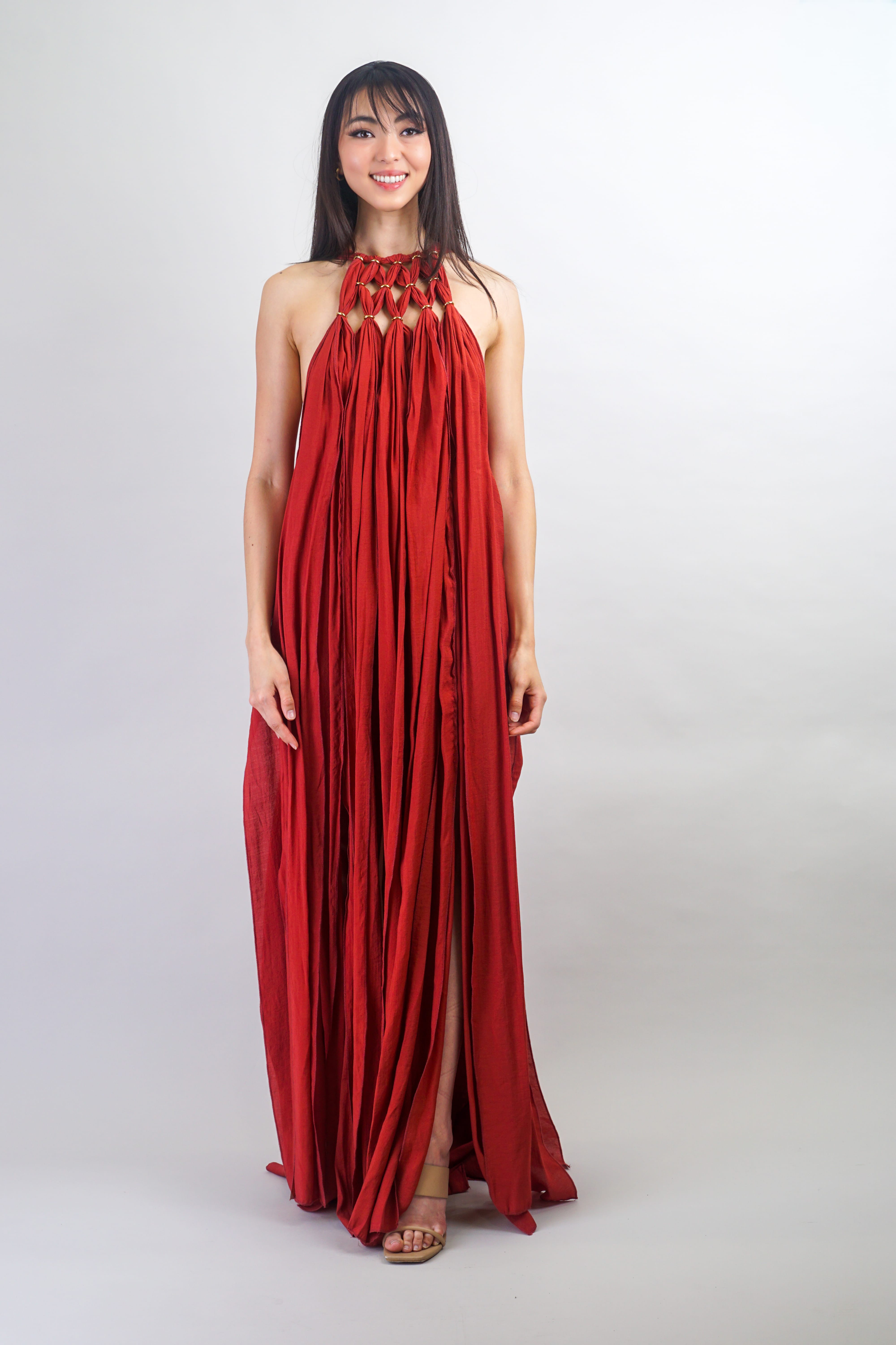 Burnt Sienna Halter Panel Maxi Dress | Women's Clothing and Accessories