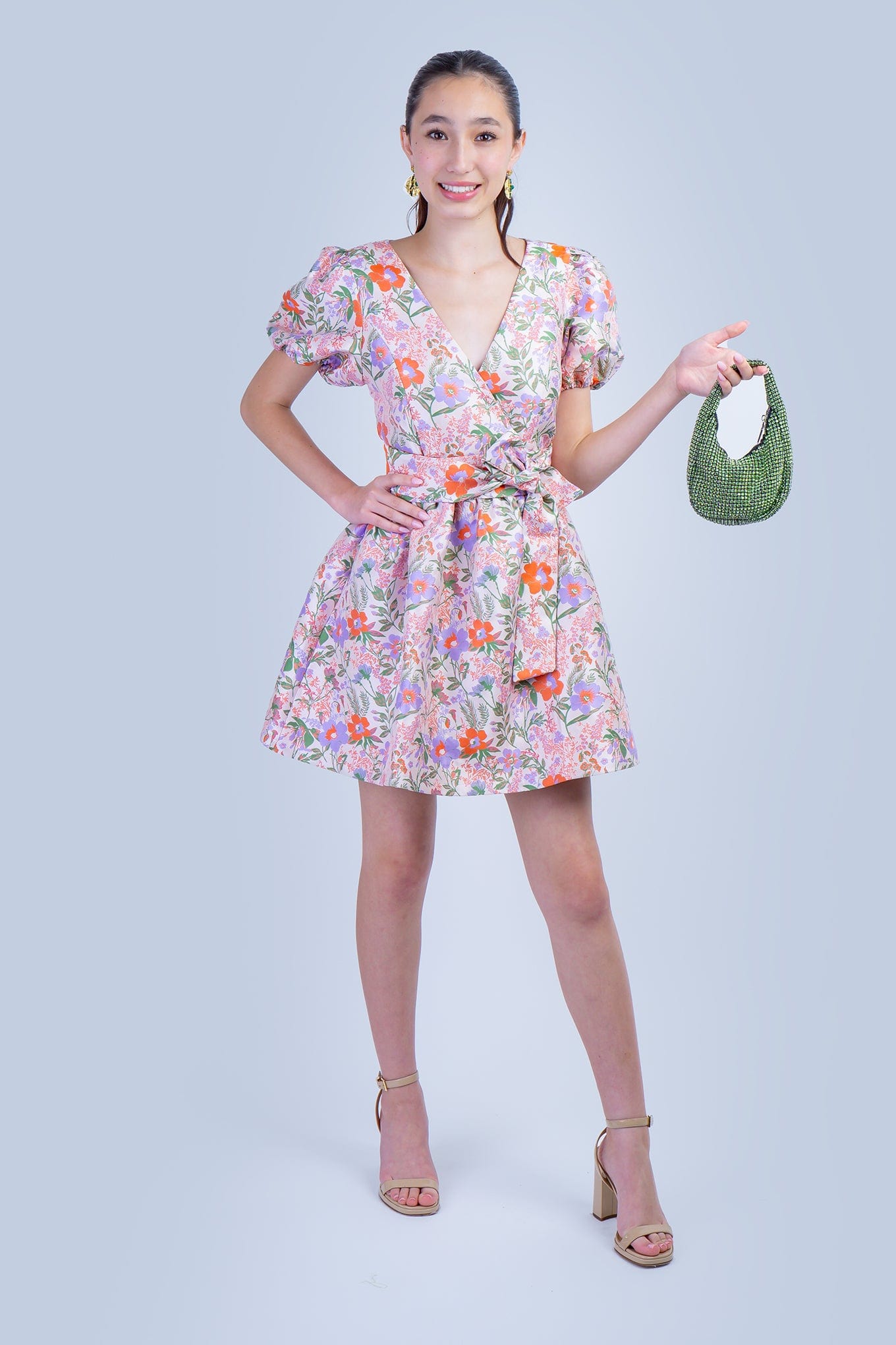 DCD DRESSES Orange Floral V Brocade Swing Dress