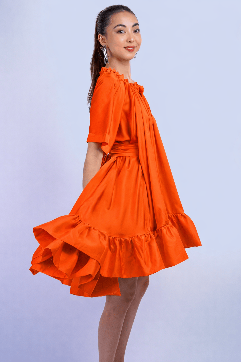 Private Label DRESSES Orange Hi Low Oversized Belted Dress