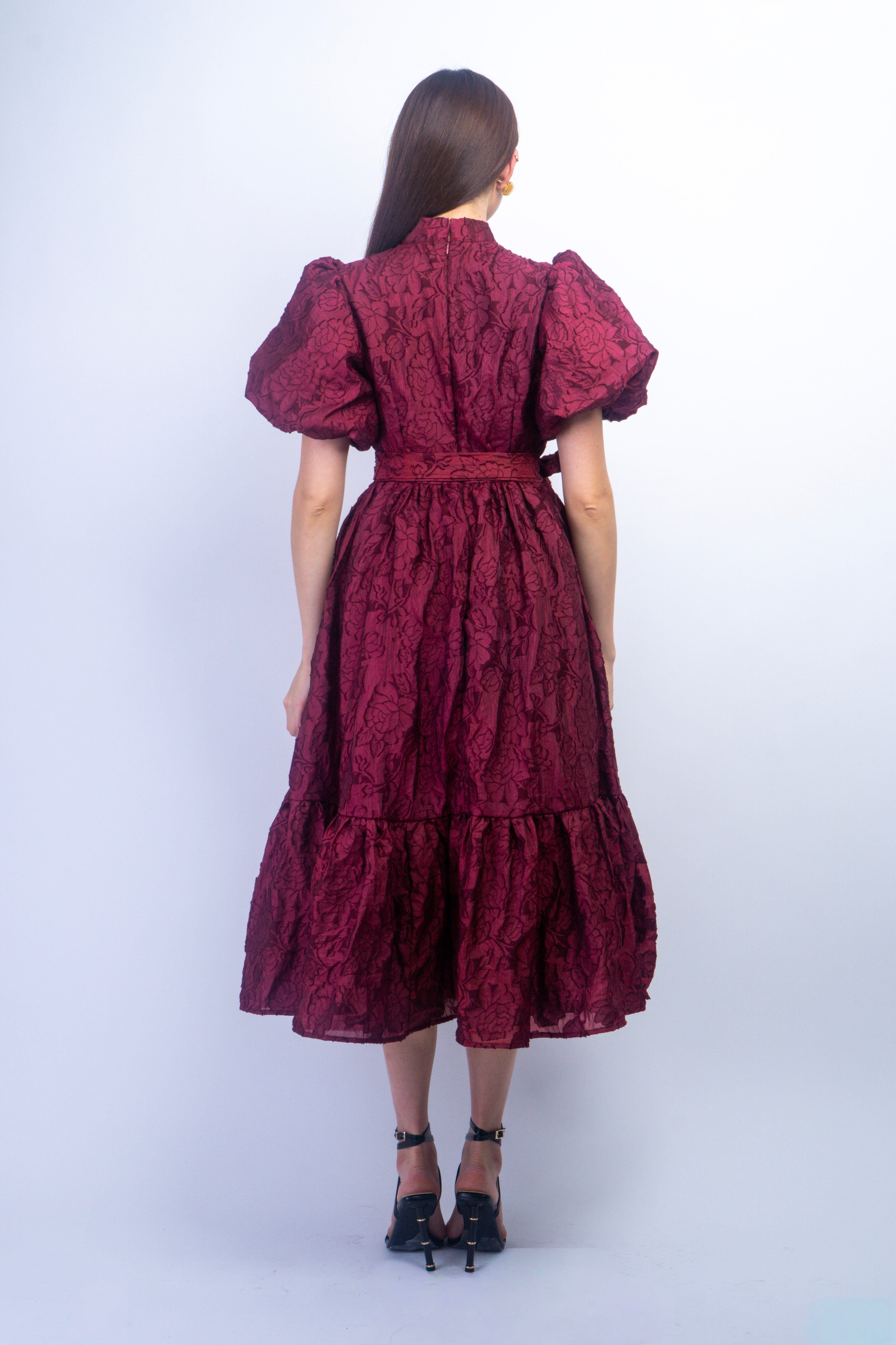 Private Label DRESSES Ox Blood Mock Puff Sleeve Maxi Dress