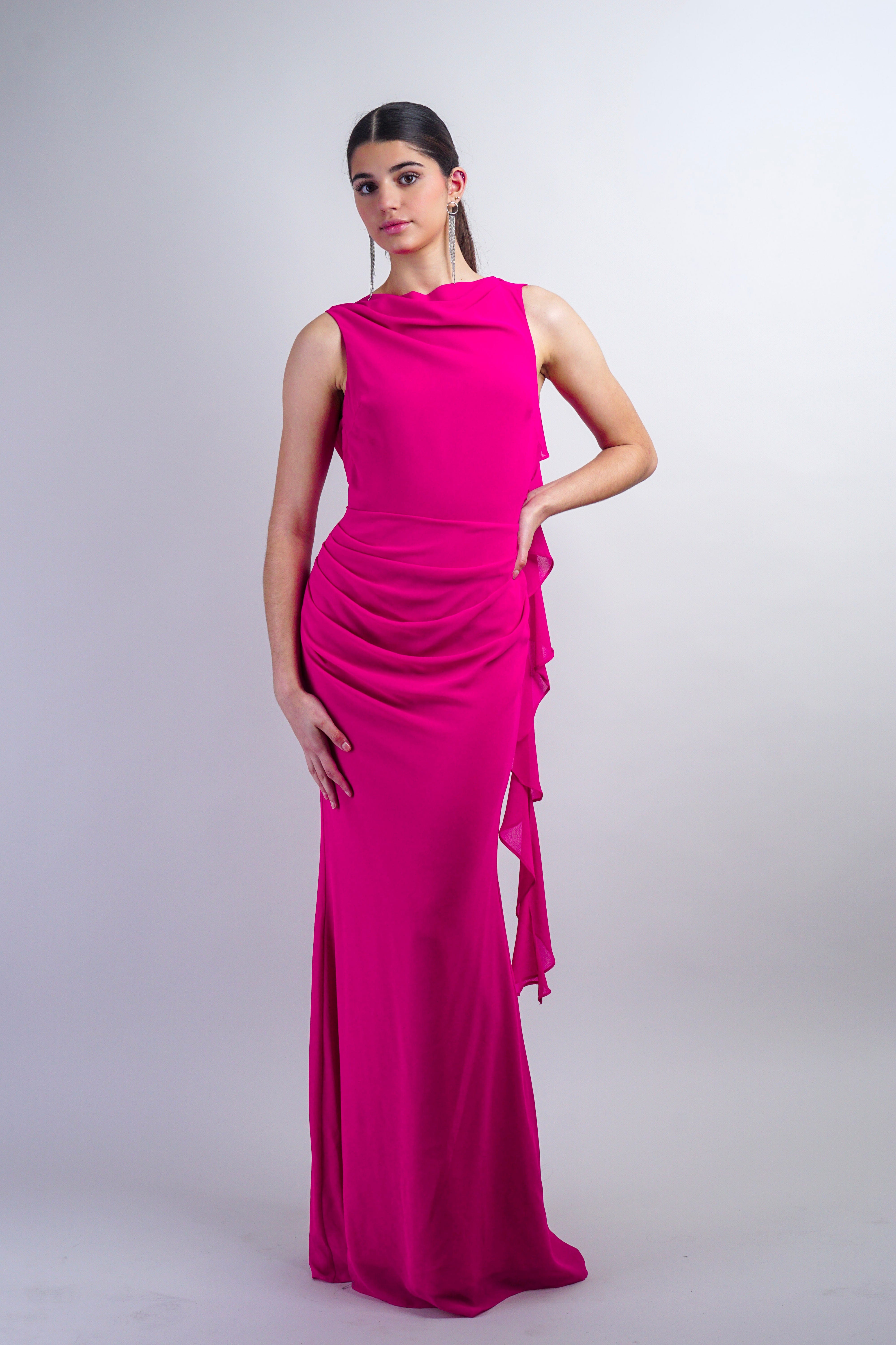 Private Label DRESSES Pink Cowl Neck & Back Chiffon Gown