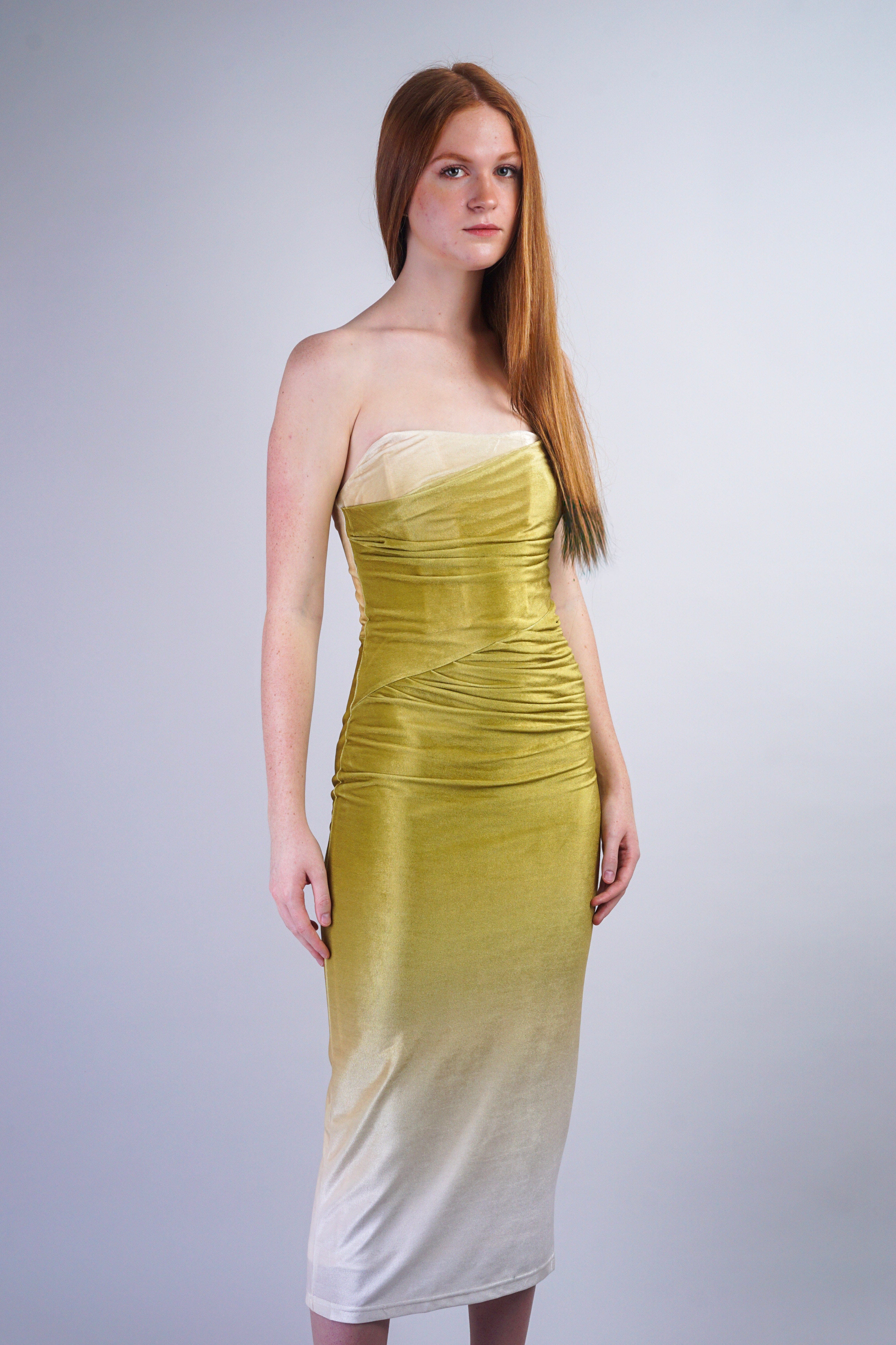 Private Label DRESSES Pistachio Gradient Color Strapless Midi Dress