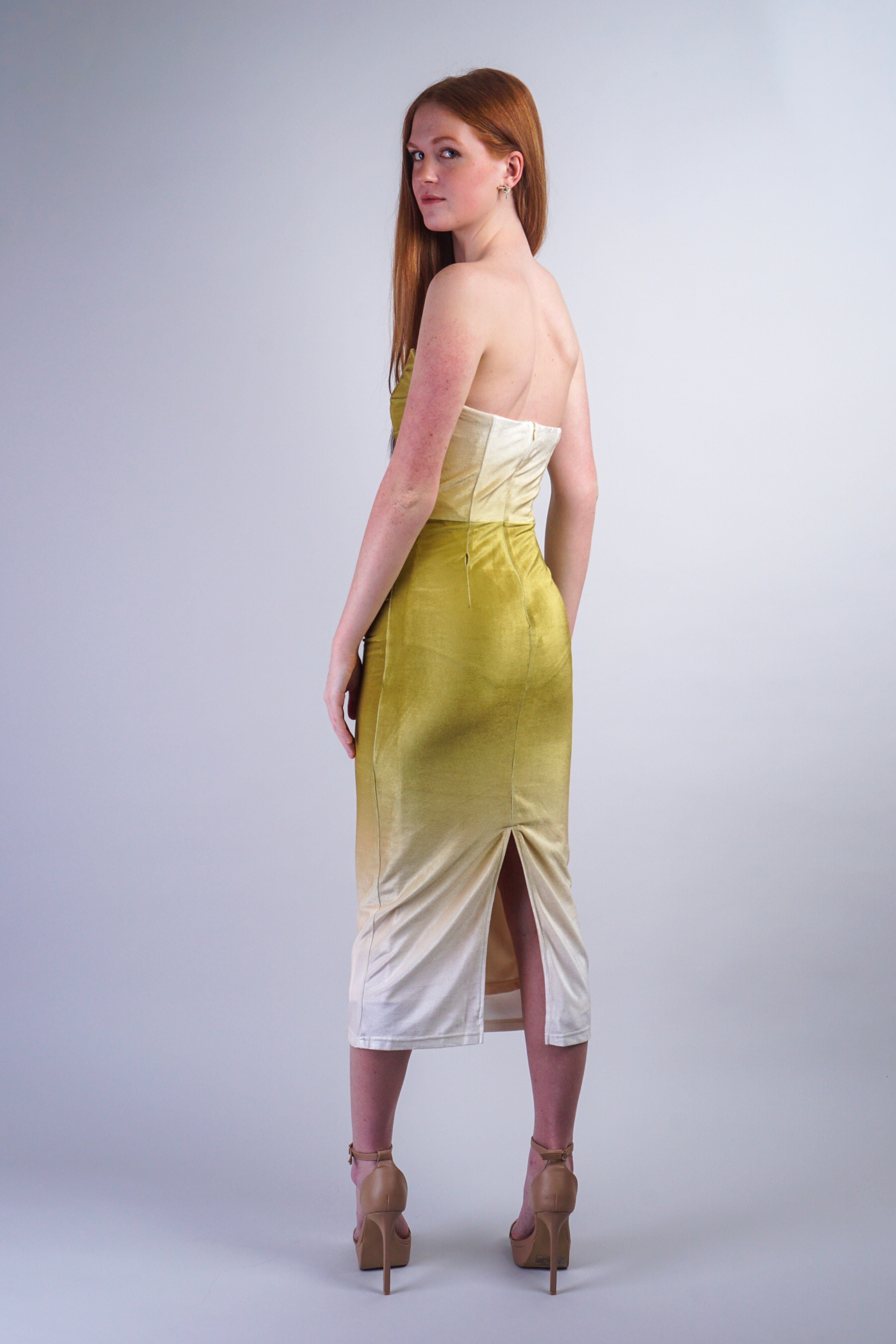 Private Label DRESSES Pistachio Gradient Color Strapless Midi Dress