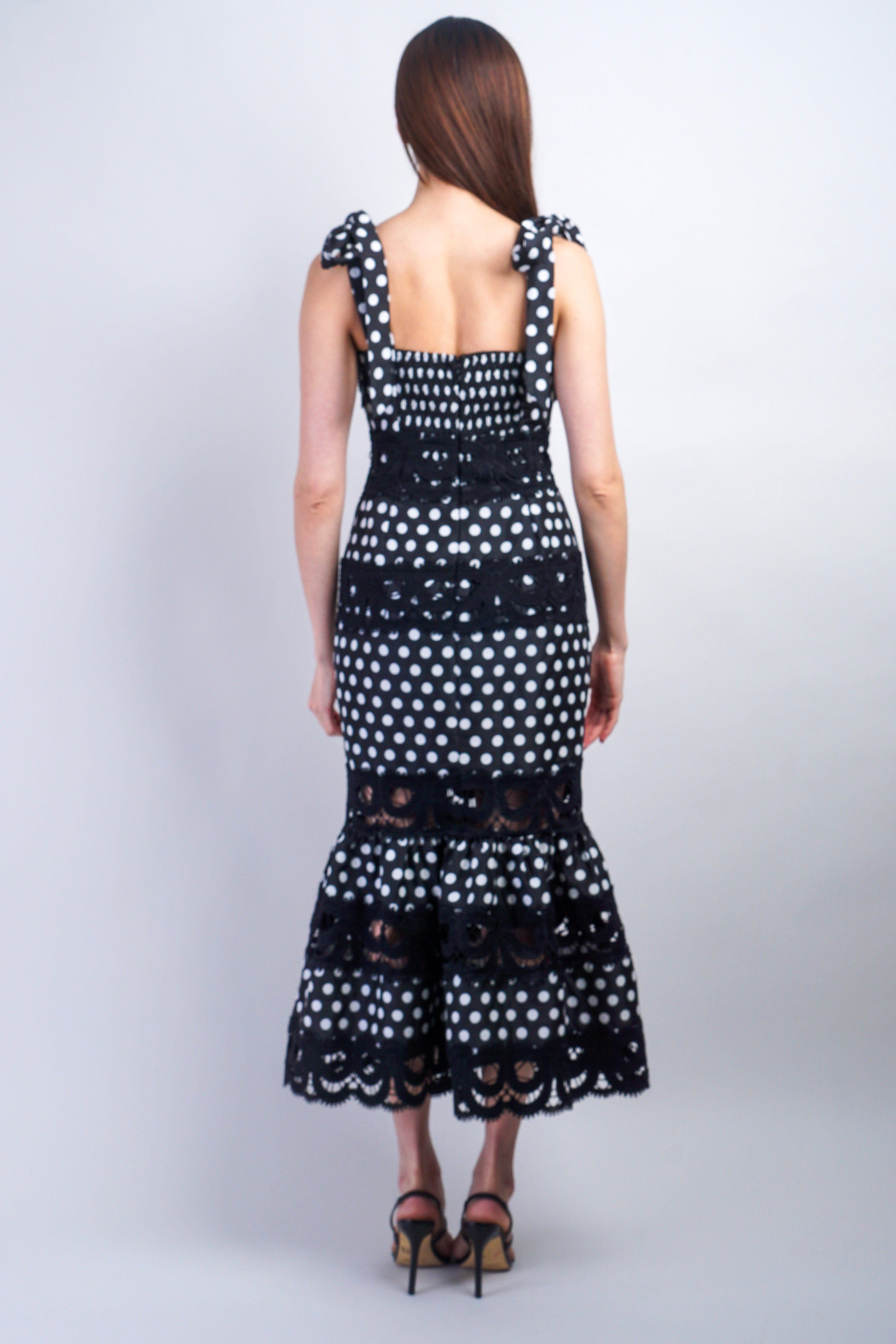 Private Label DRESSES Polka Dot Lace Trim Midi Dress