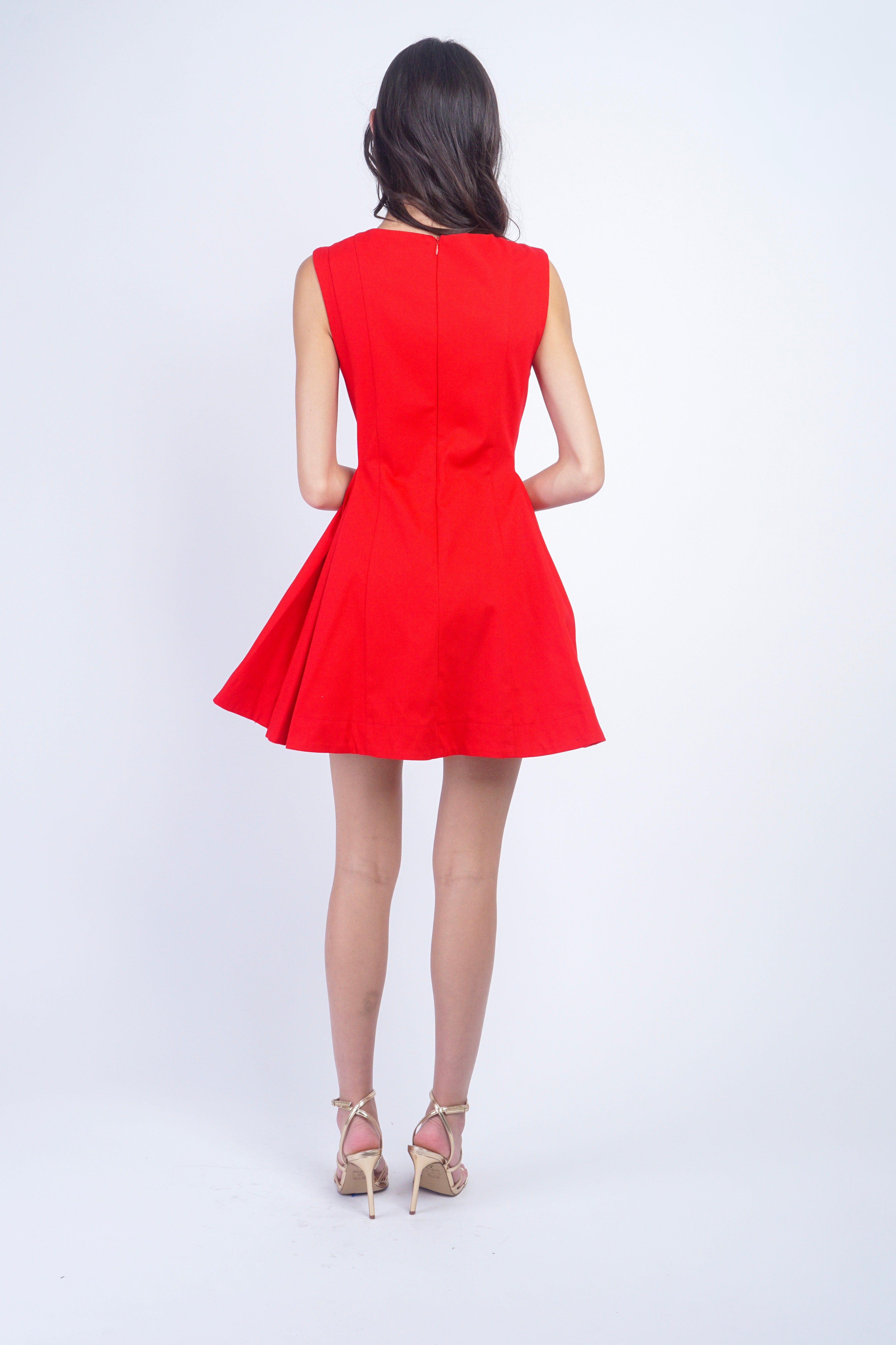 Private Label DRESSES Red Crew Neck Full Side Short Dress