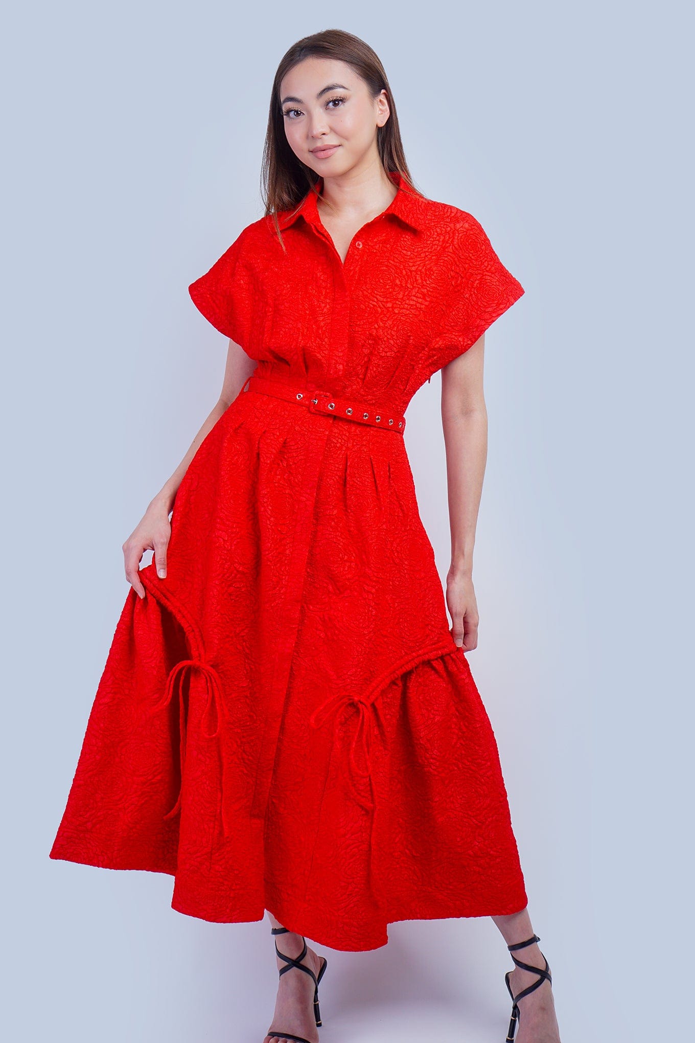DCD DRESSES Red Crinkle Cool Lux Dress