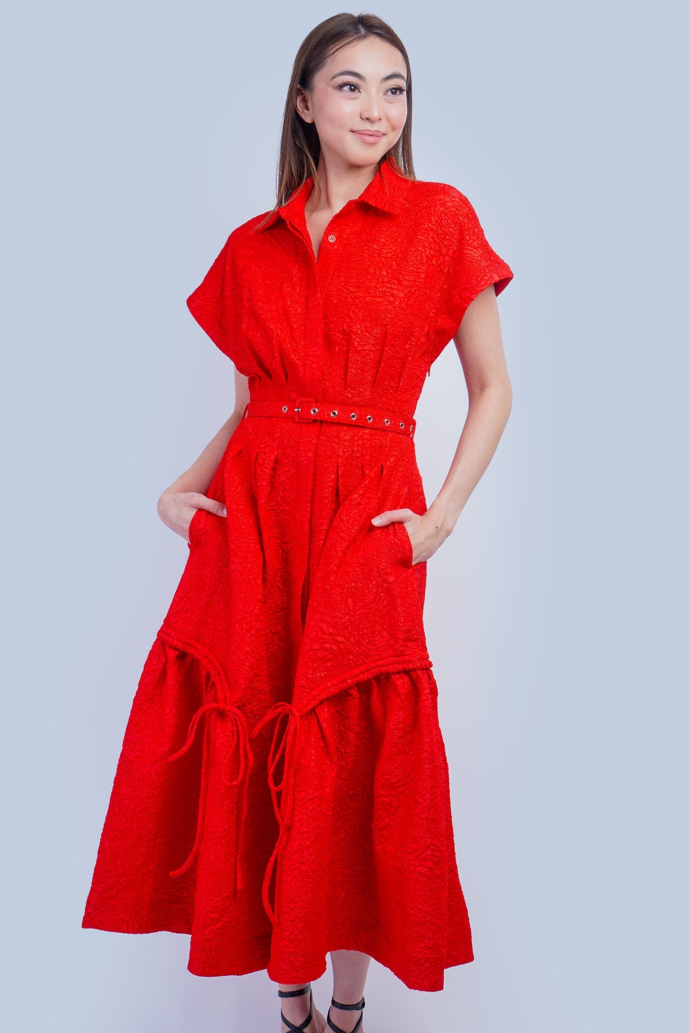 DCD DRESSES Red Crinkle Cool Lux Dress