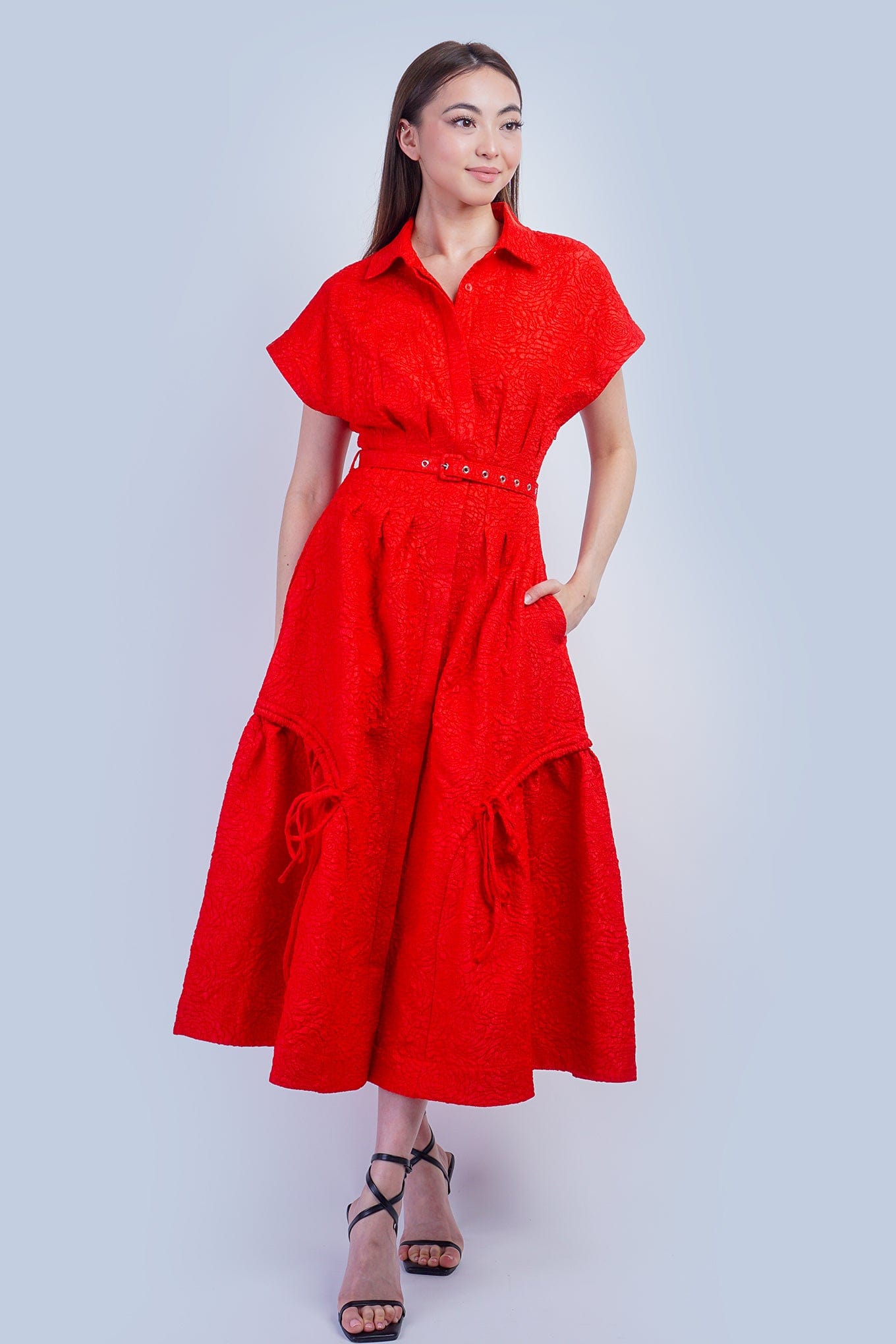 DCD DRESSES Red Crinkle Cool Lux Dress