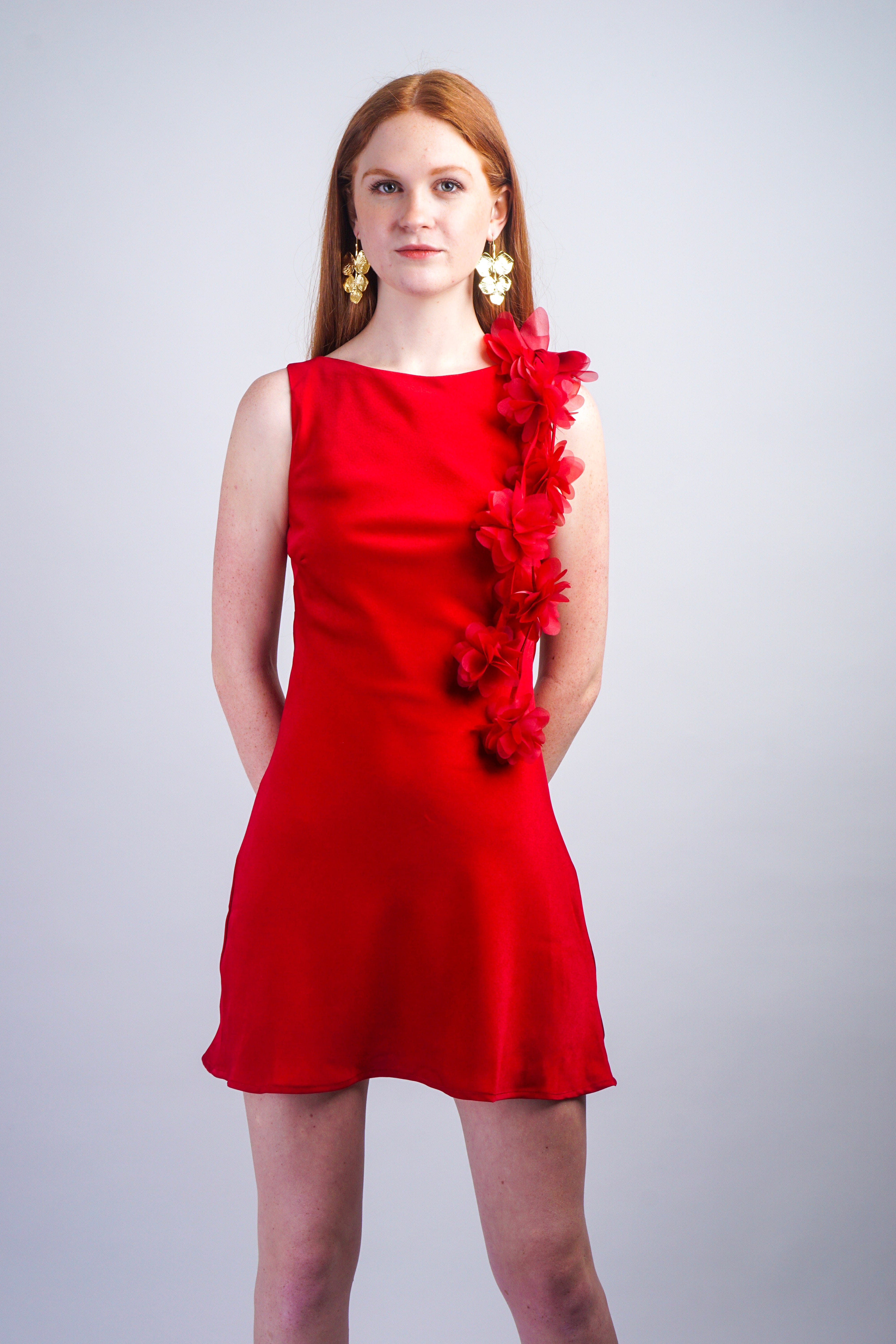 Private Label DRESSES Red Floral Trim Dress