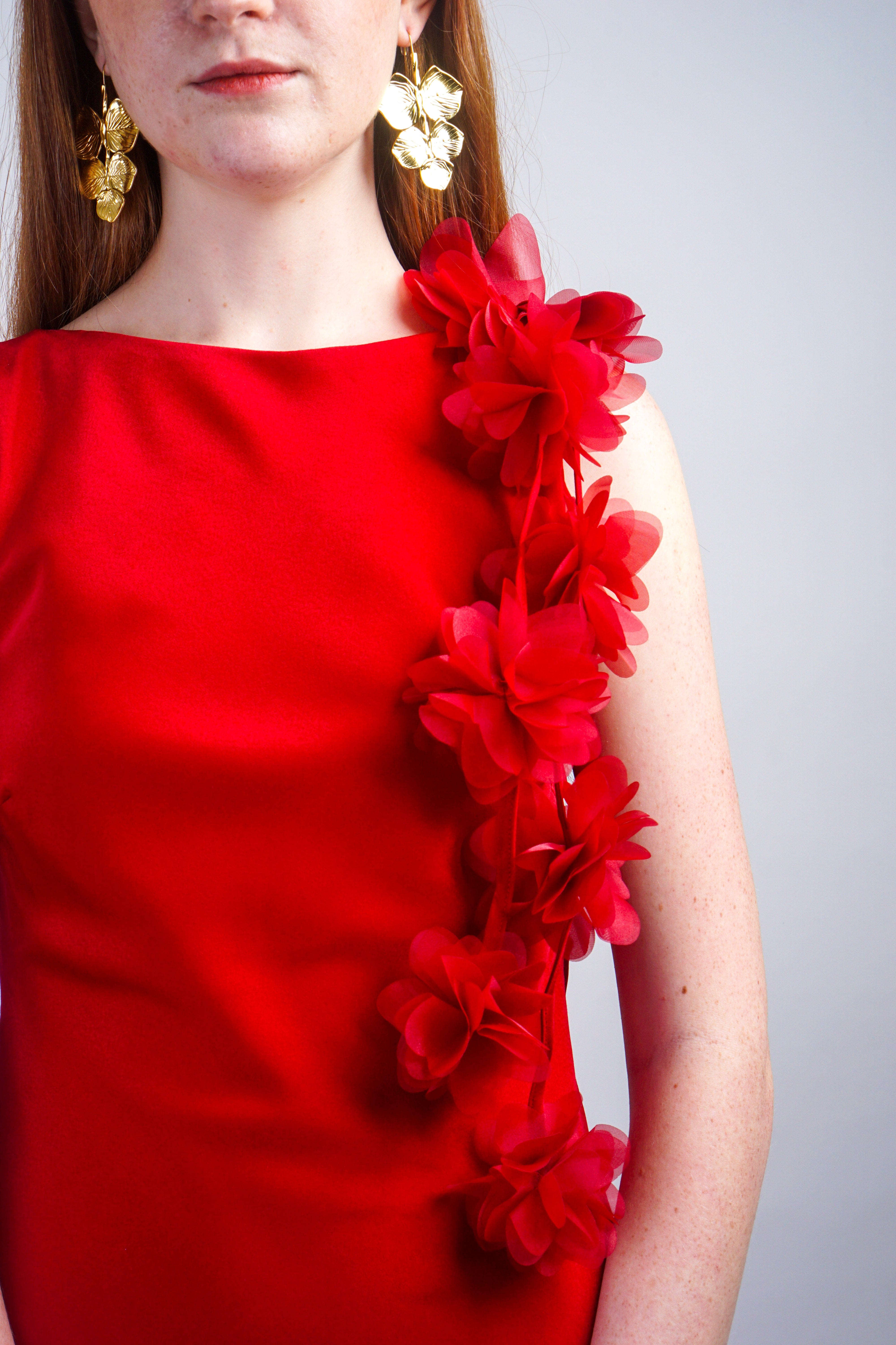 Private Label DRESSES Red Floral Trim Dress