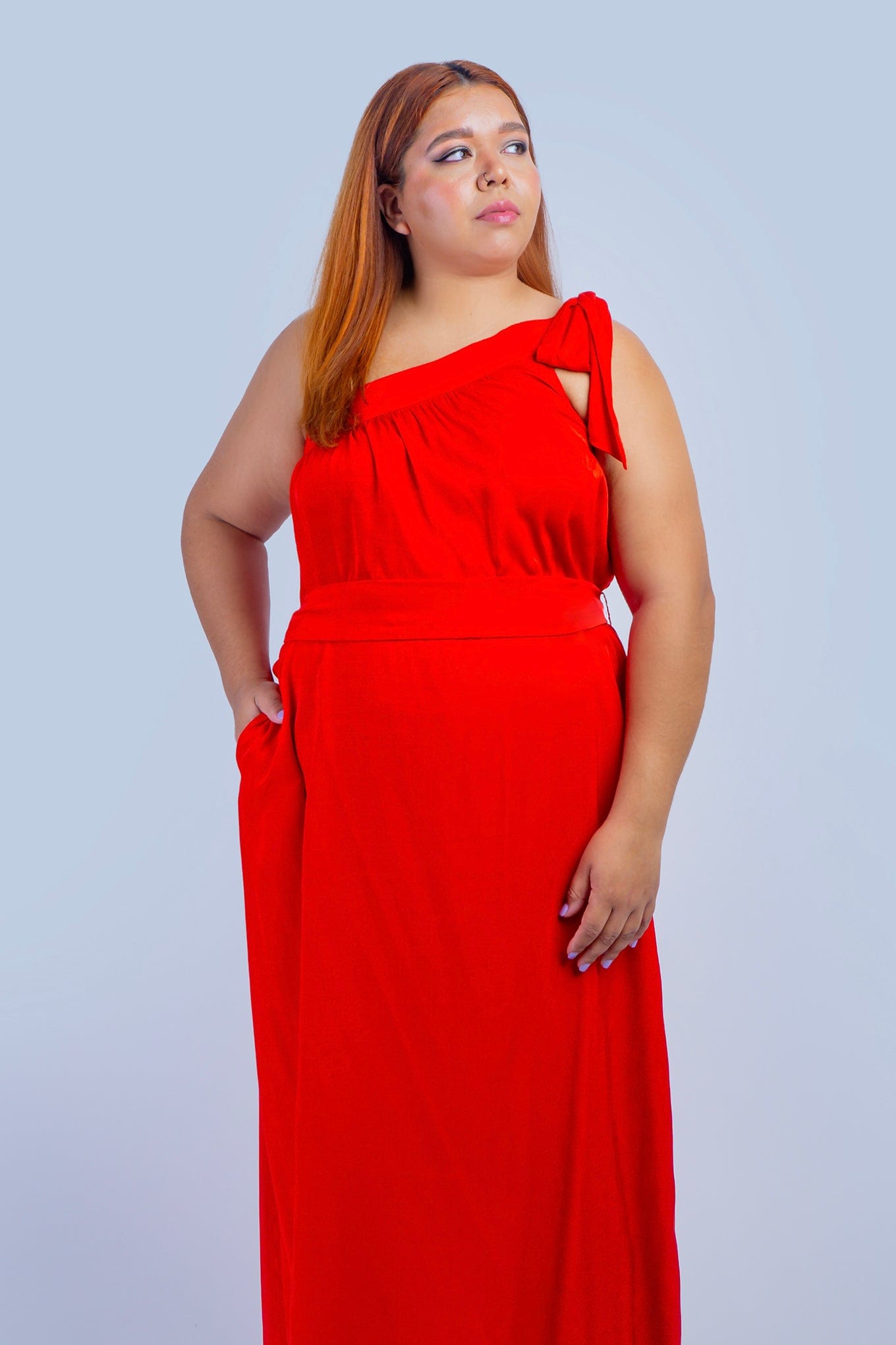 Chloe Dao DRESSES Red One Shoulder Relax Maxi Dress