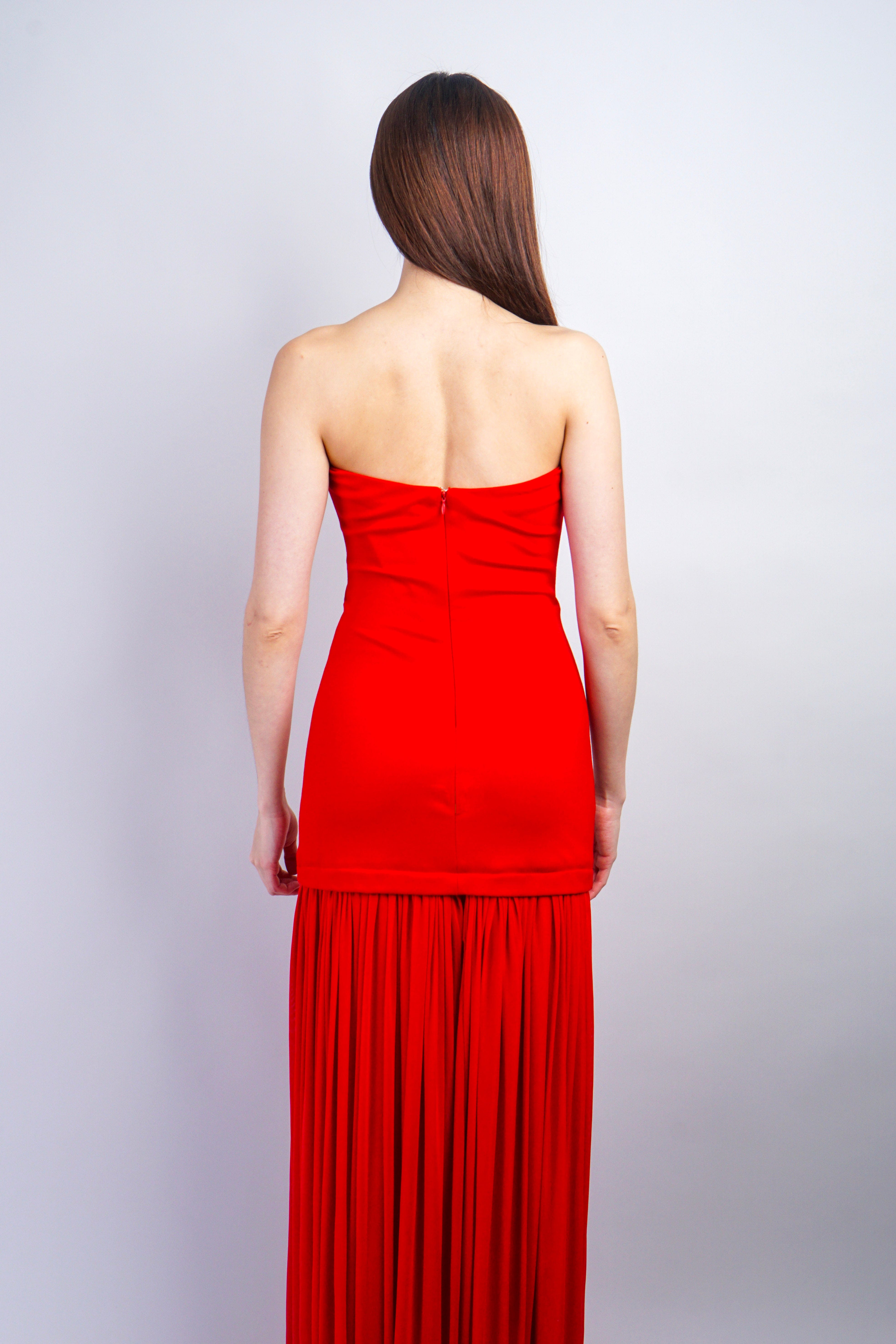 Private Label DRESSES Red Tube Shirred Chiffon Skirt Maxi Dress